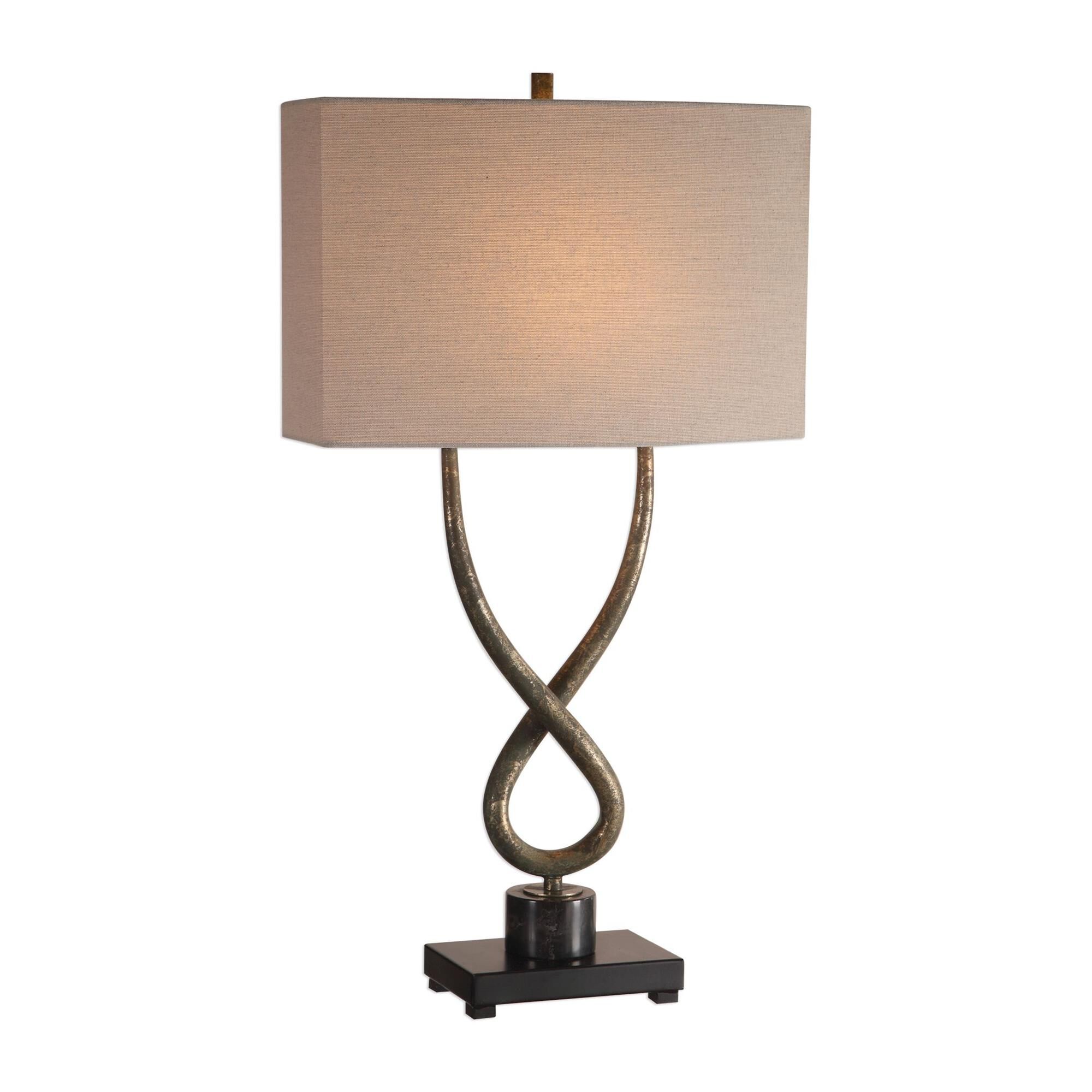 Shown in This Twisted Steel Base Is Gracefully Curved With A Subtly Tapering Design, Finished In A Heavily Di finish and Oval Hardback With Straight Sides shade