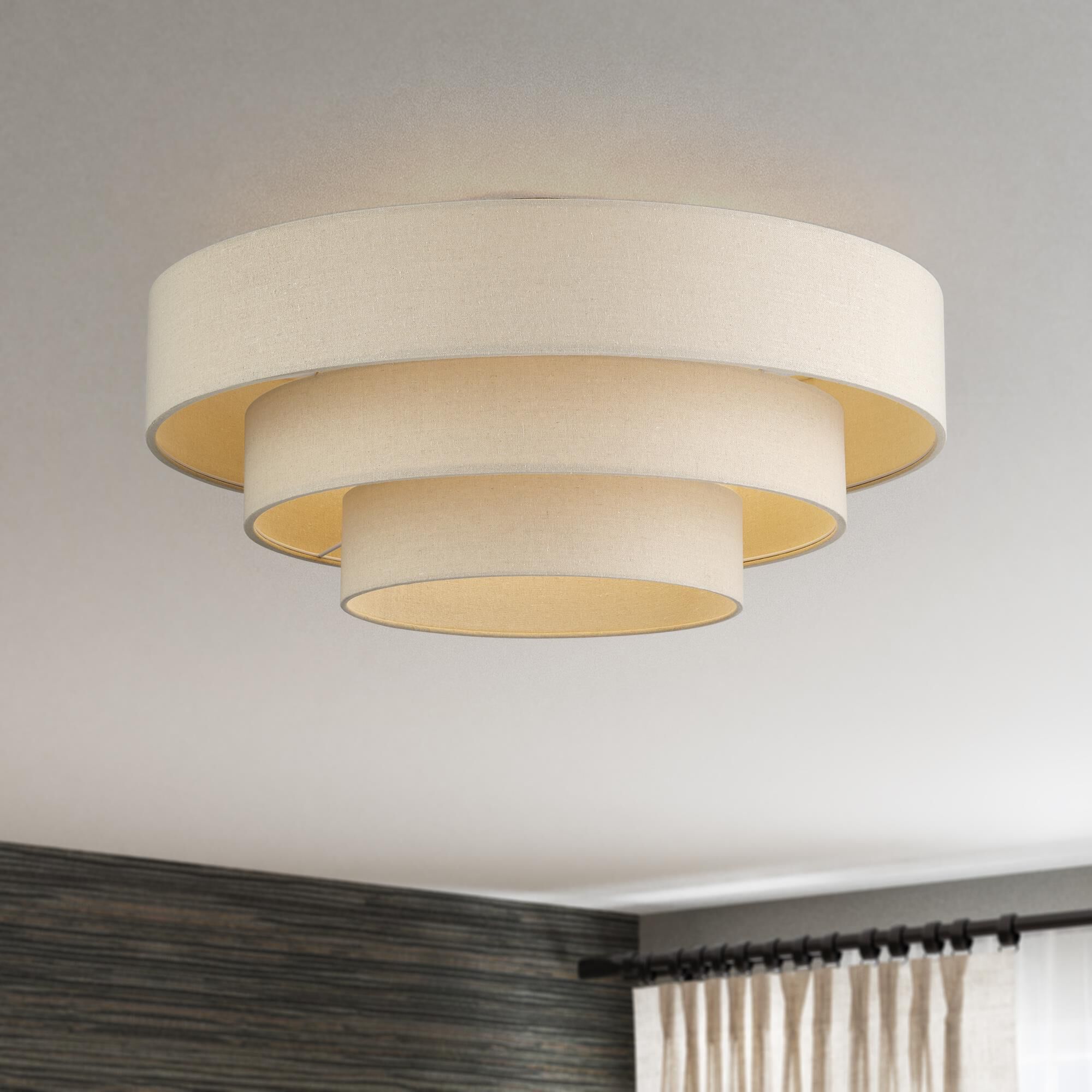 Shown in Antique Gold Leaf finish and Hand Crafted Parchment Color Hardback Fabric shade