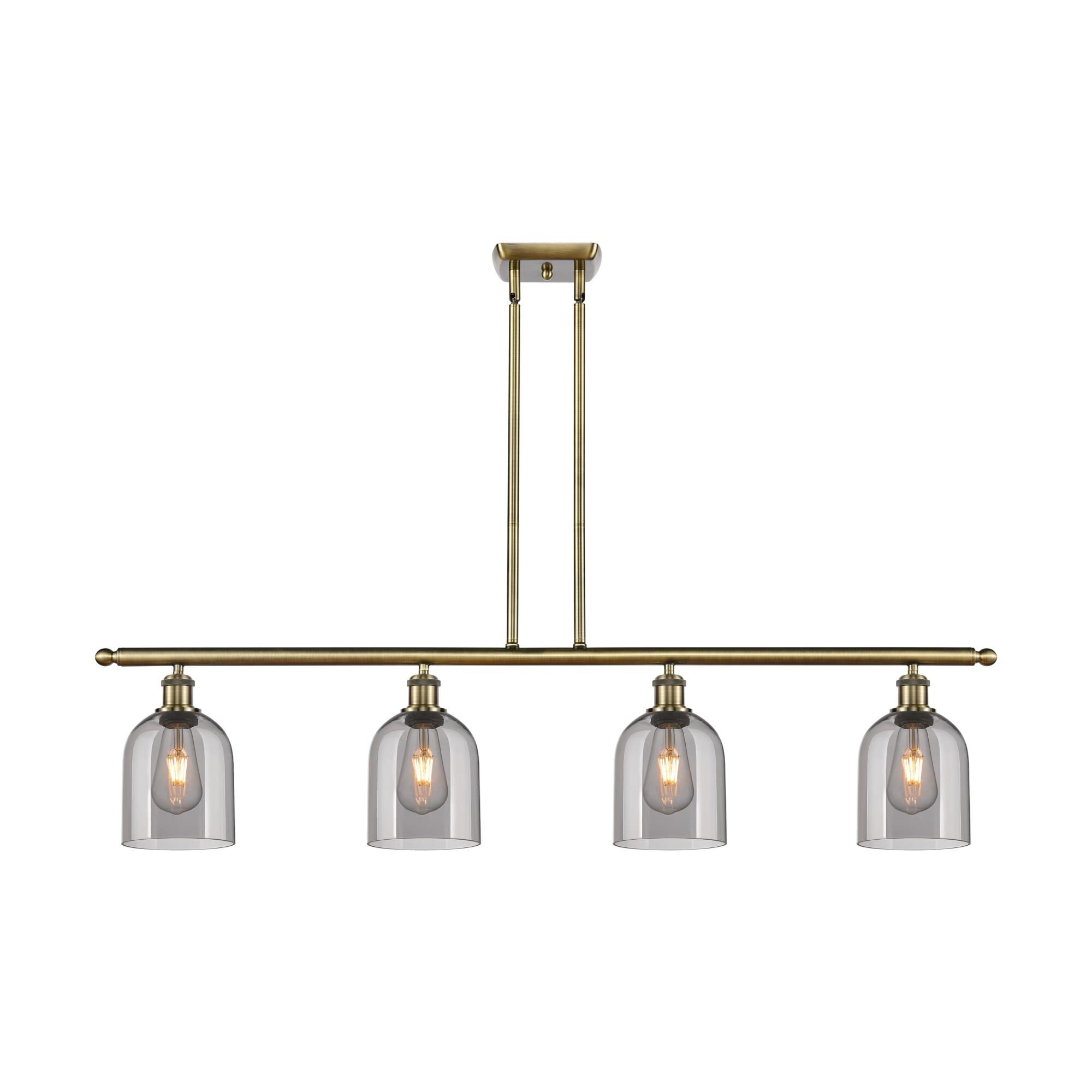 Shown in Antique Brass finish and Light Smoke glass
