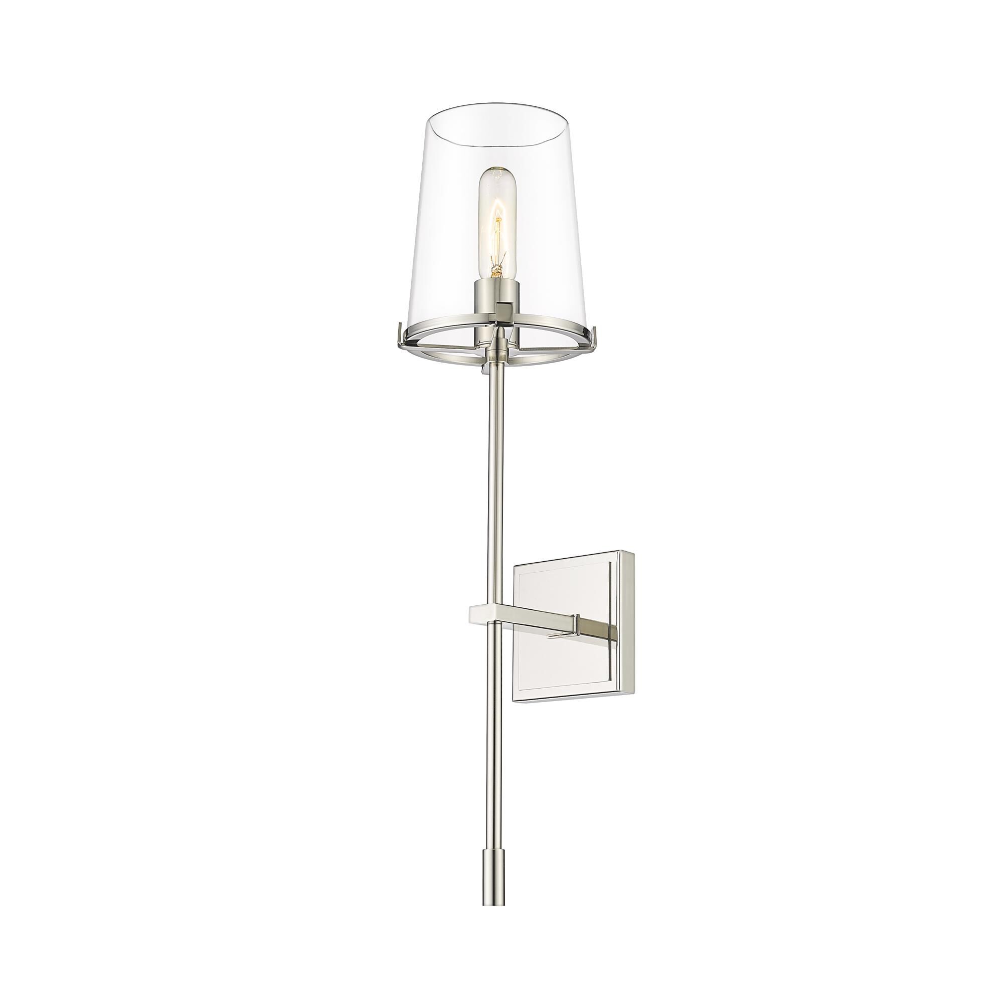 Shown in Polished Nickel finish and Glass shade