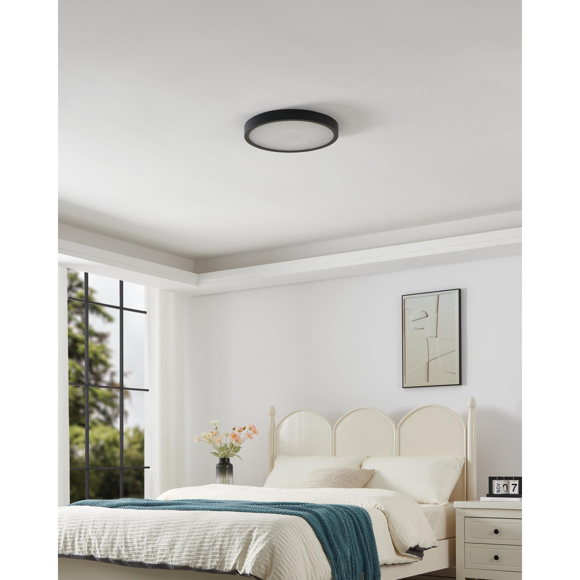 Shown in Textured Black finish and White shade