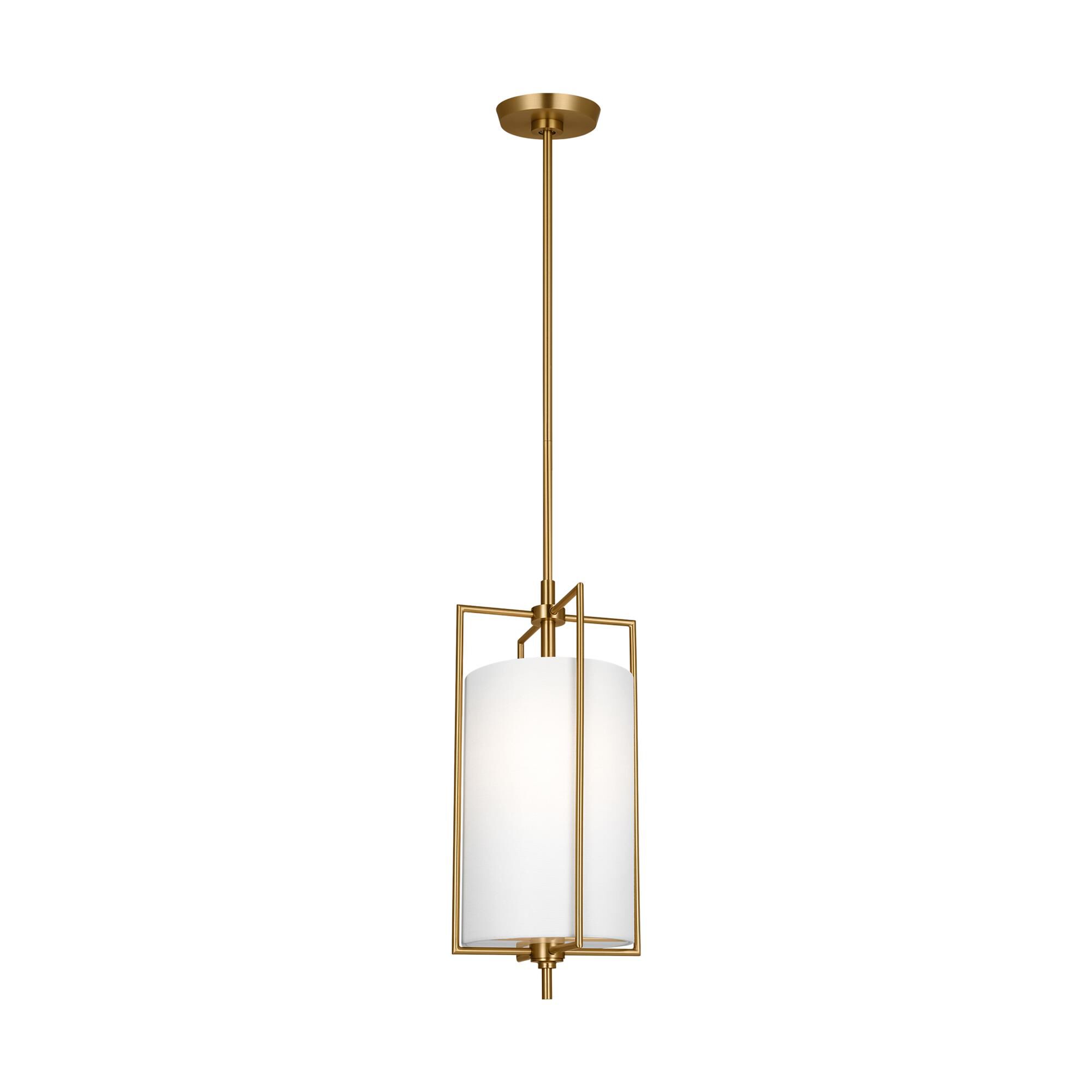 Shown in Burnished Brass finish and White LinenLinen shade