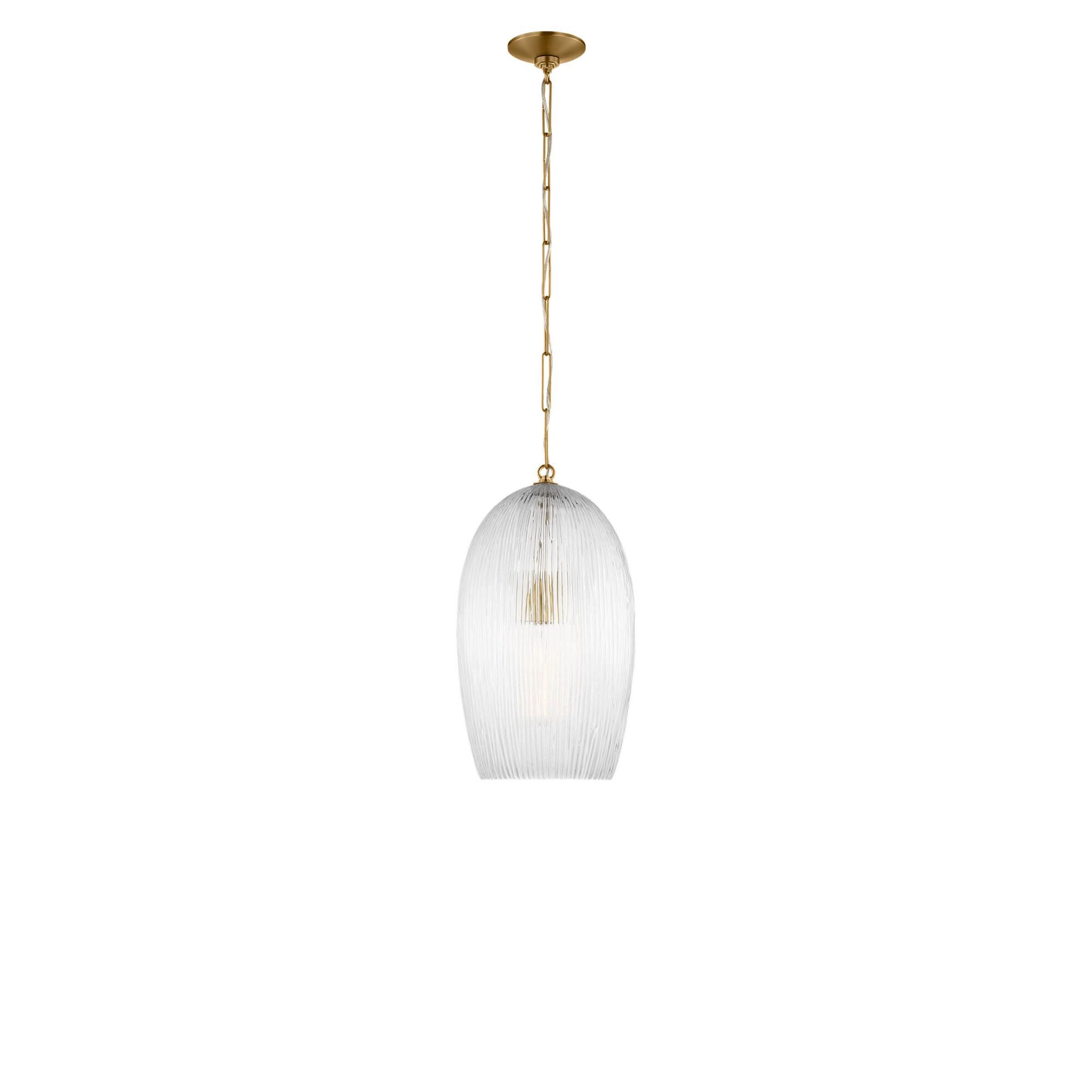 Shown in Burnished Brass finish and Striped Clear glass