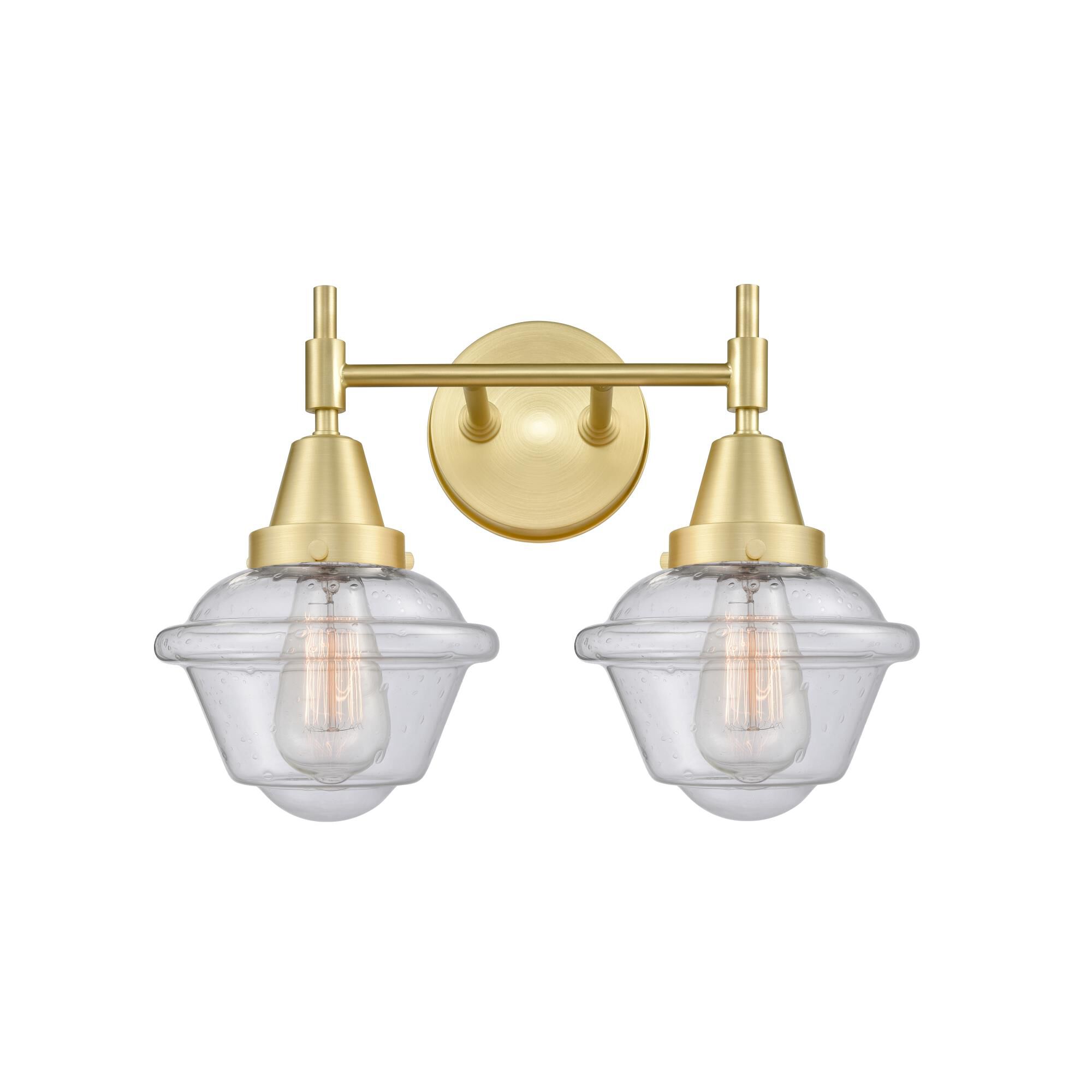 Shown in Satin Brass finish and Seedy Large Cone glass