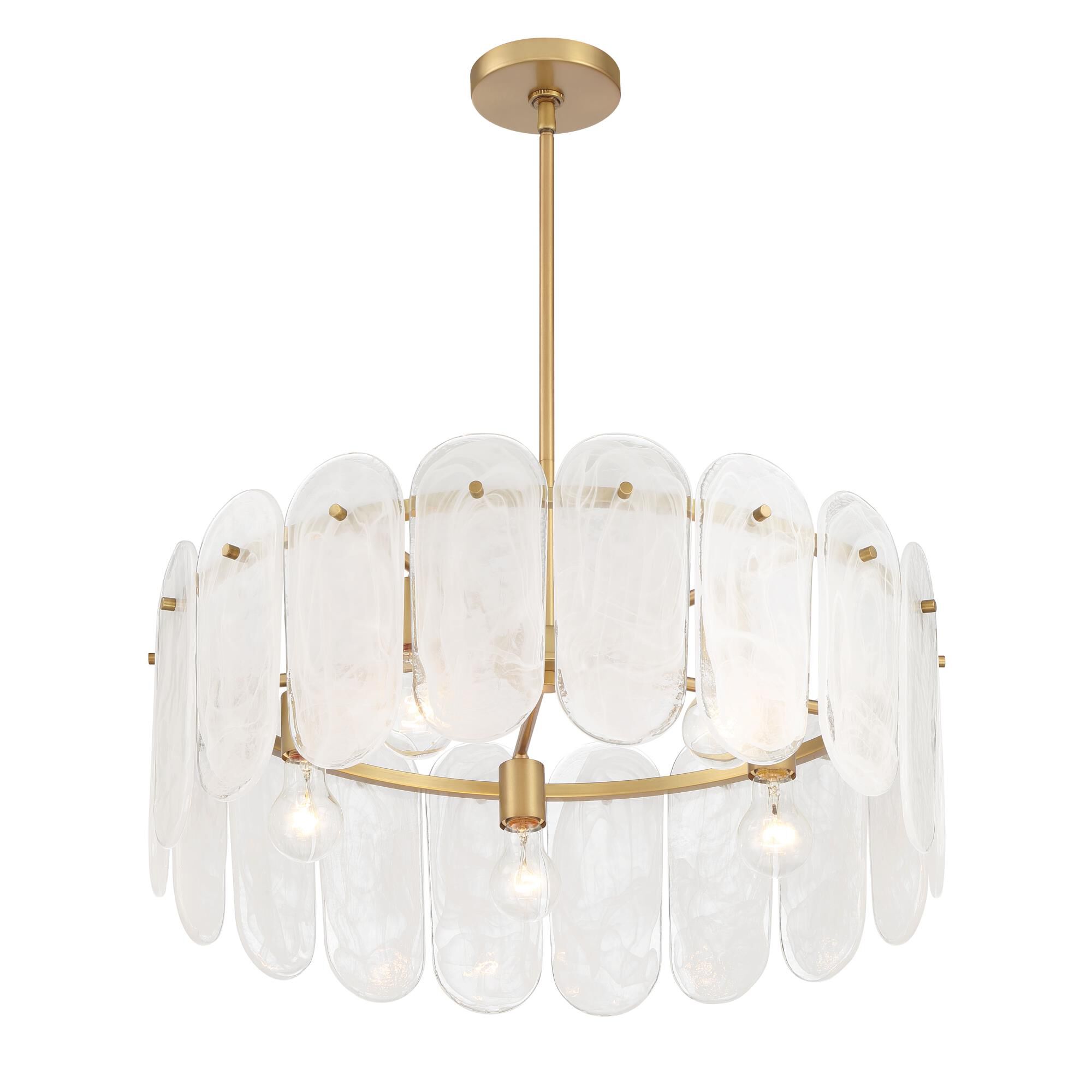 Shown in Legacy Brass finish and Clear glass and Alabaster Glass shade