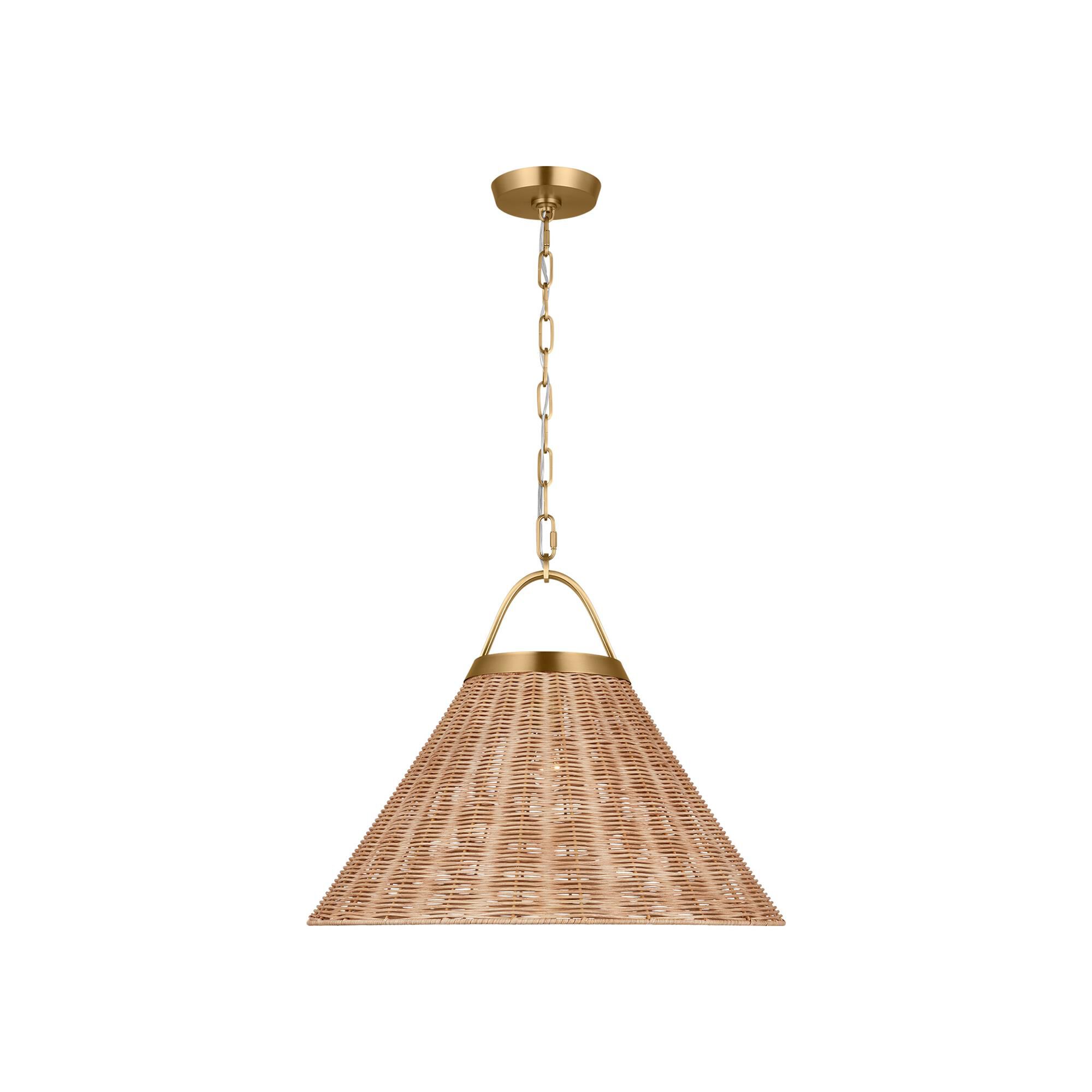 Shown in Burnished Brass finish and Blonde Rattan shade