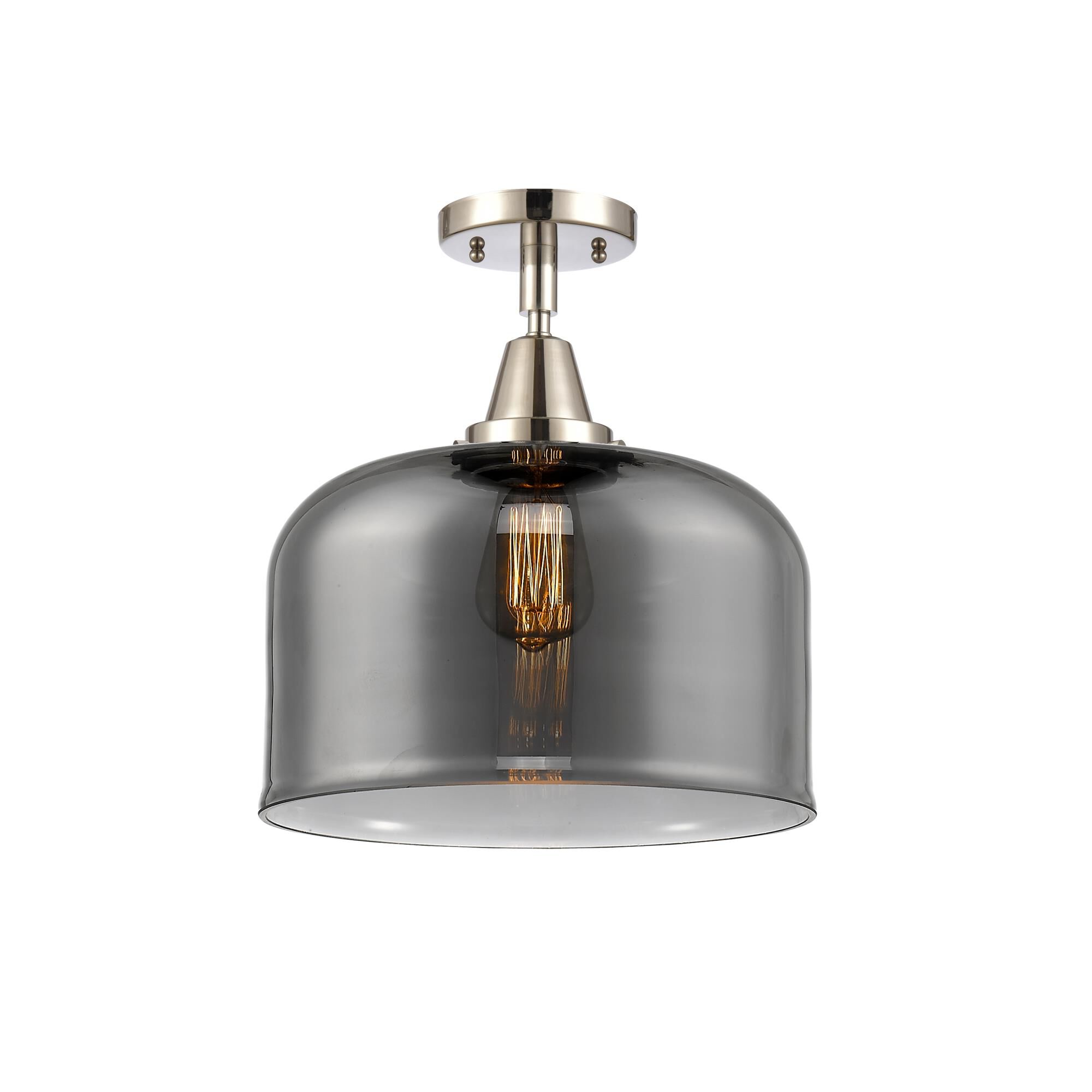 Shown in Polished Nickel finish and Plated Smoke X-Large Bell glass