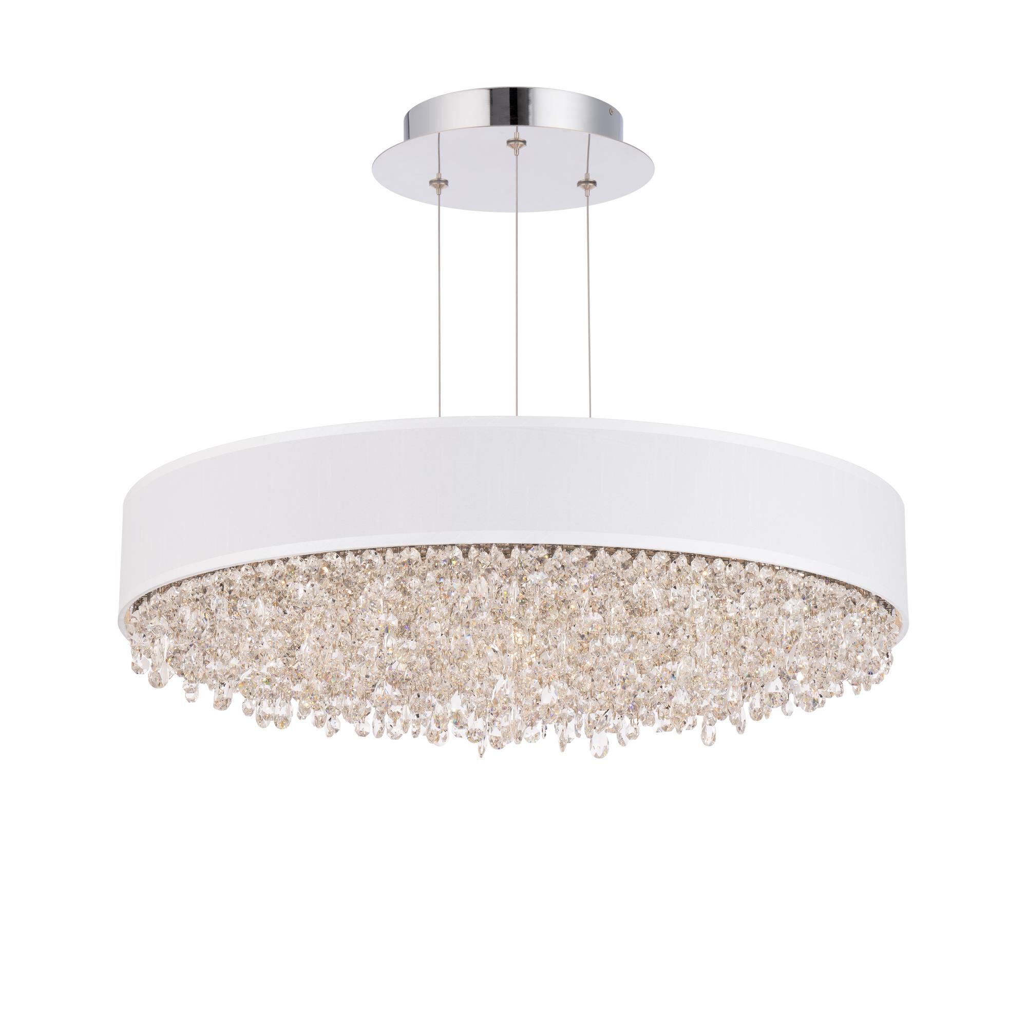 Shown in Polished Stainless Steel finish and Wavy Radiance crystal and Fabric glass