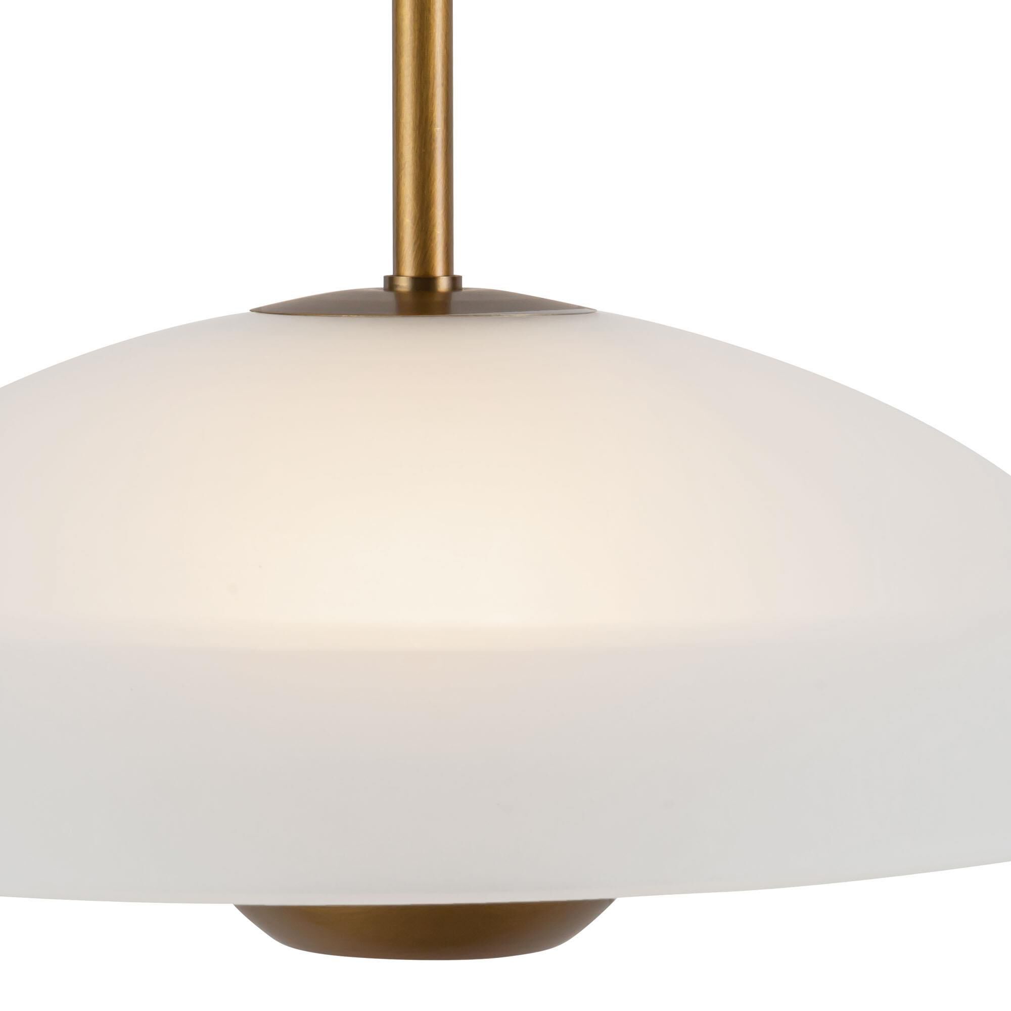 Shown in Vintage Brass finish and Matte Opal Glass shade