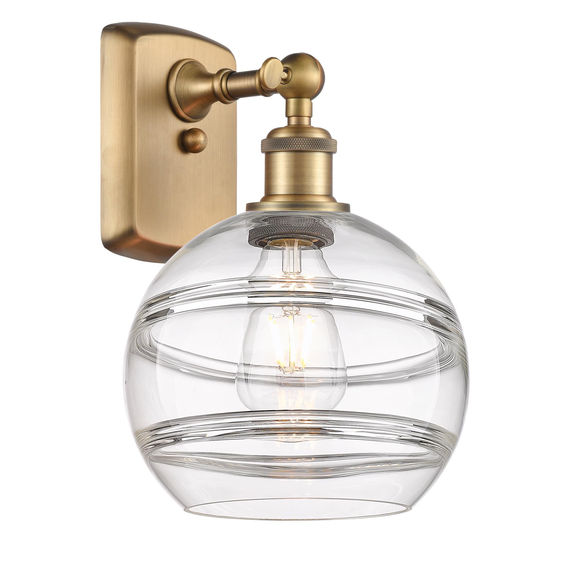 Shown in Brushed Brass finish and Clear glass