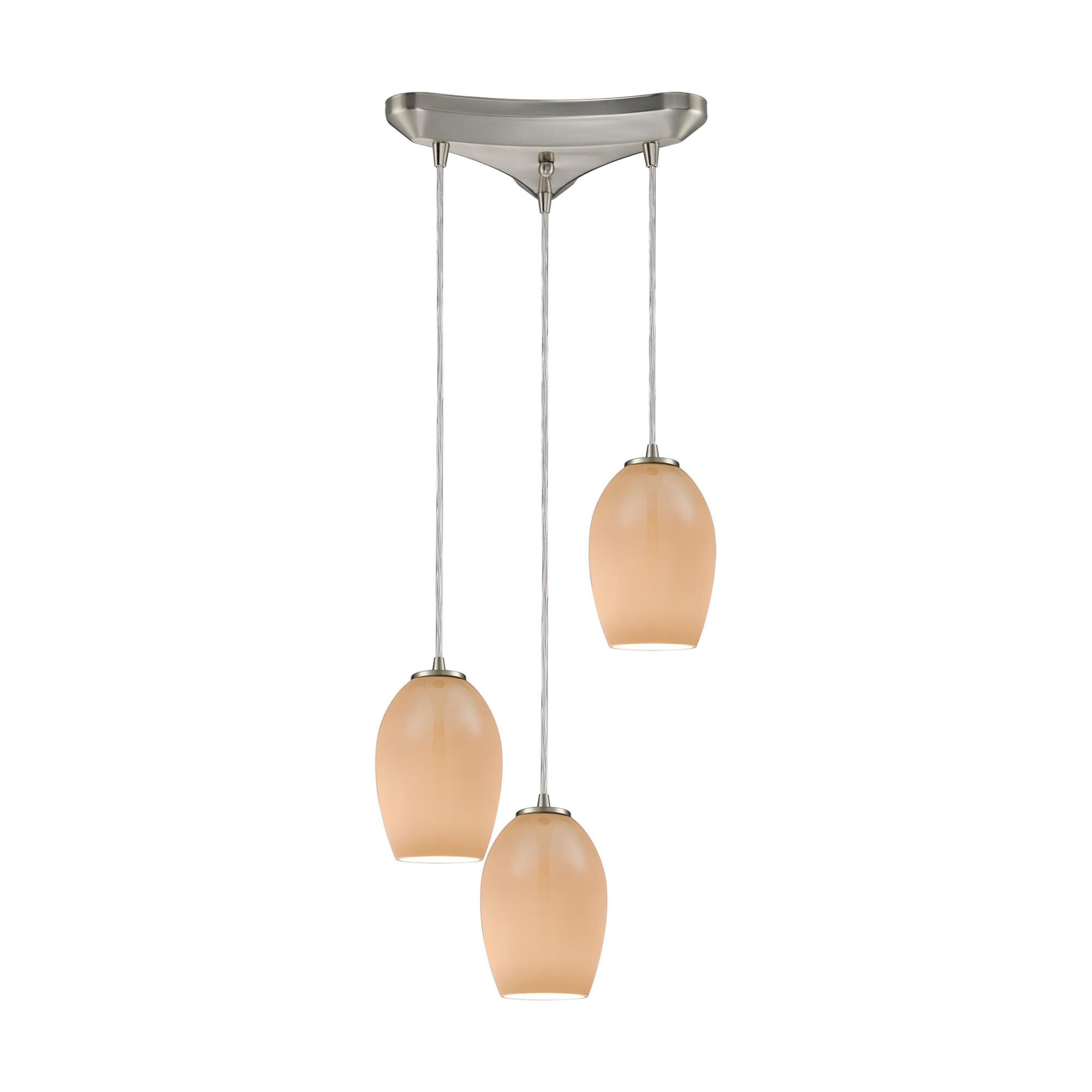 Shown in Satin Nickel finish and Peach Gray Plated Blown glass 