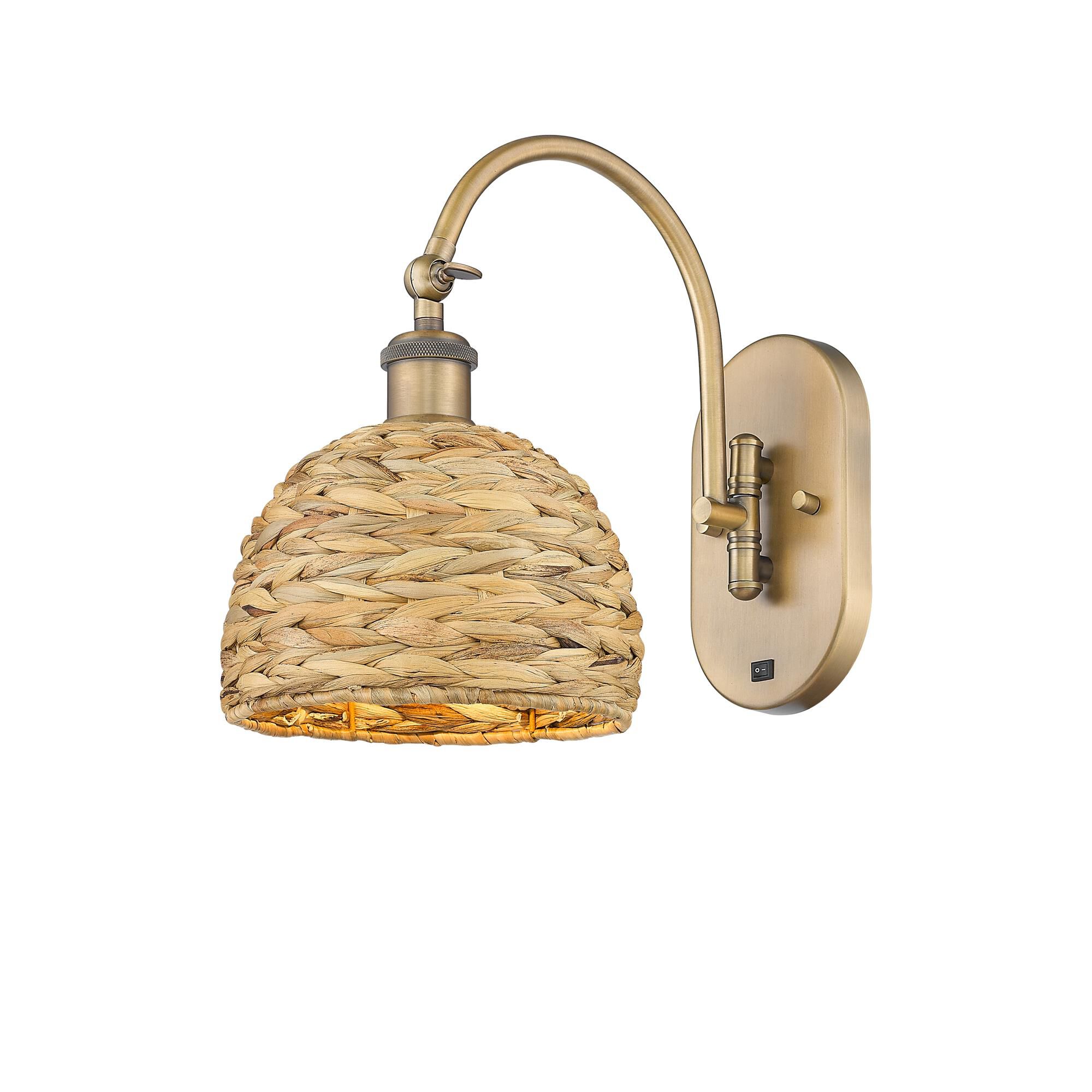Shown in Brushed Brass finish and Natural shade