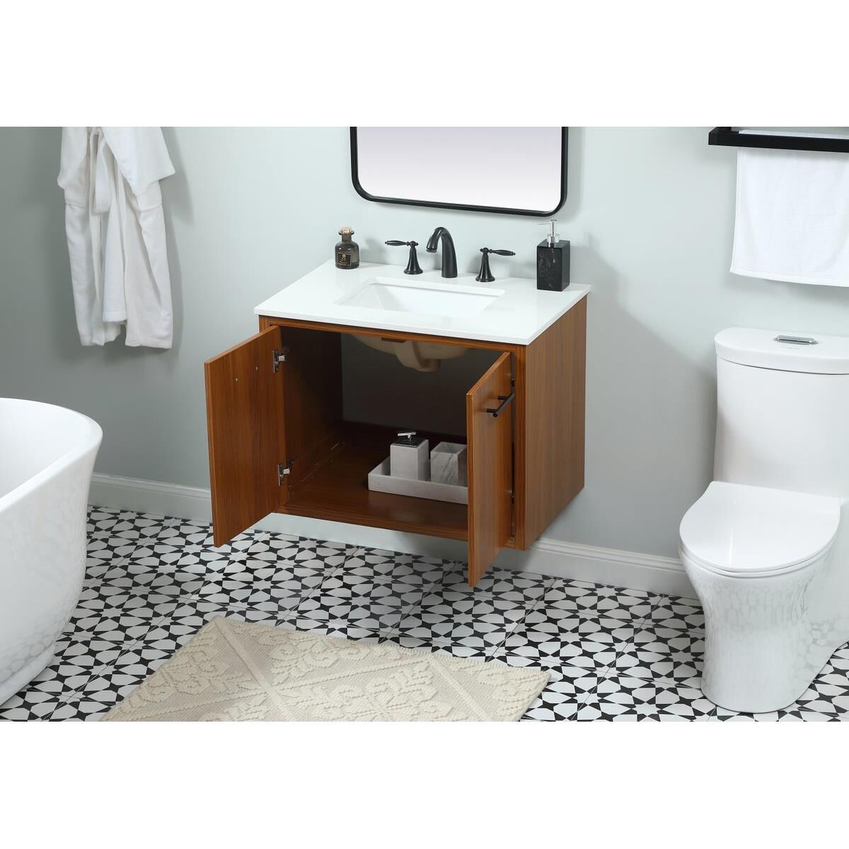 Shown in Teak finish and No Backsplash accent