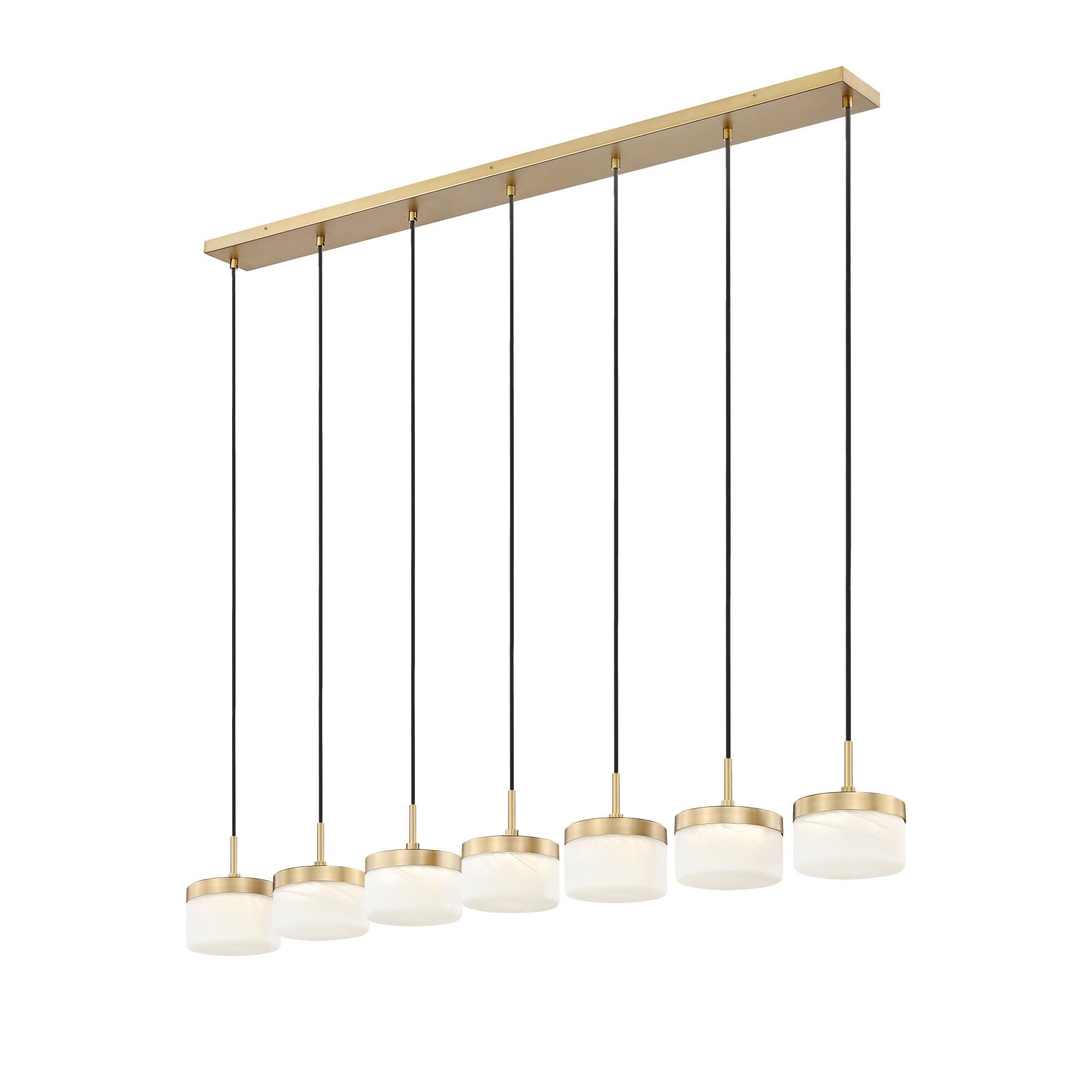 Shown in Modern Gold finish and Feathered White glass