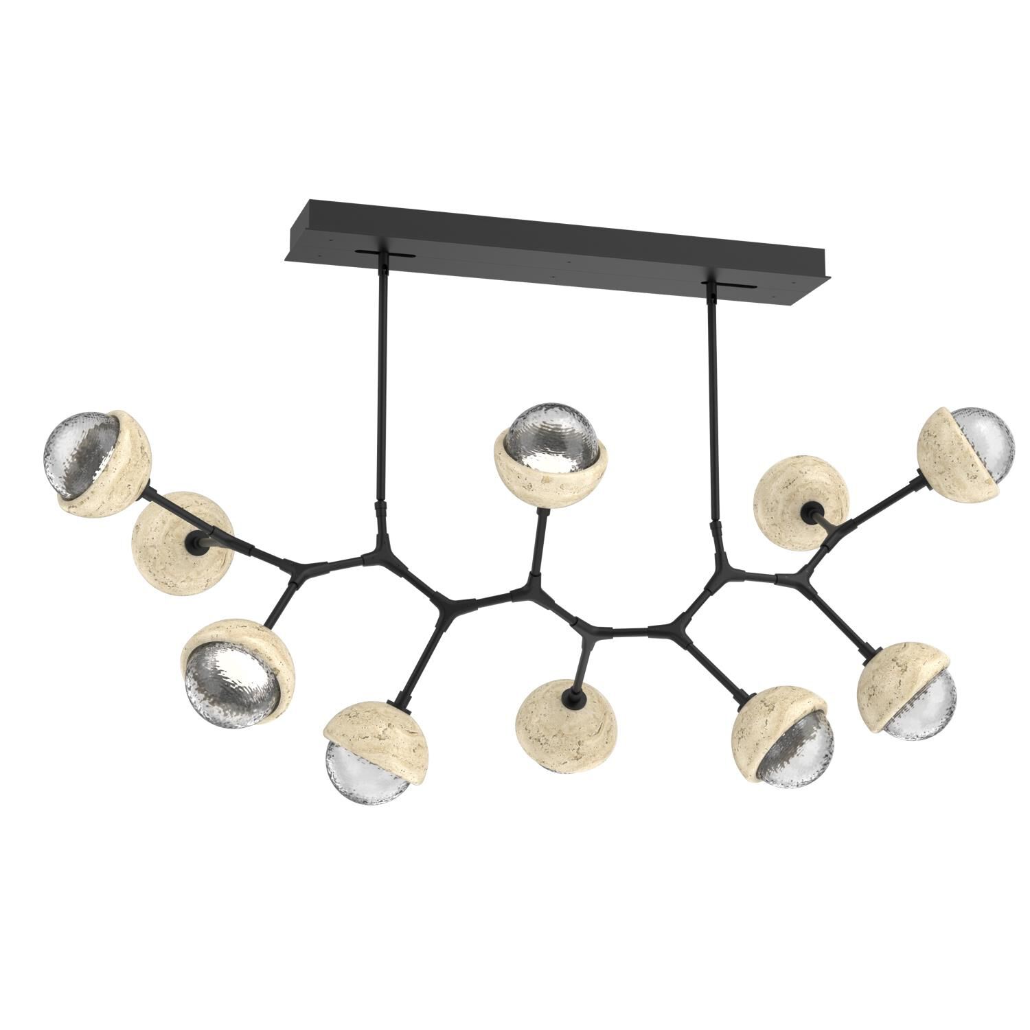Shown in Matte Black finish and Clear glass and Travertine Stone accent
