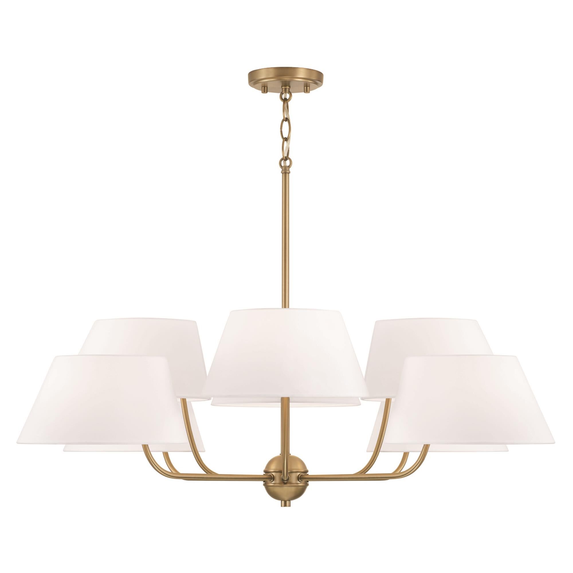 Shown in Aged Brass finish and White Fabric shade