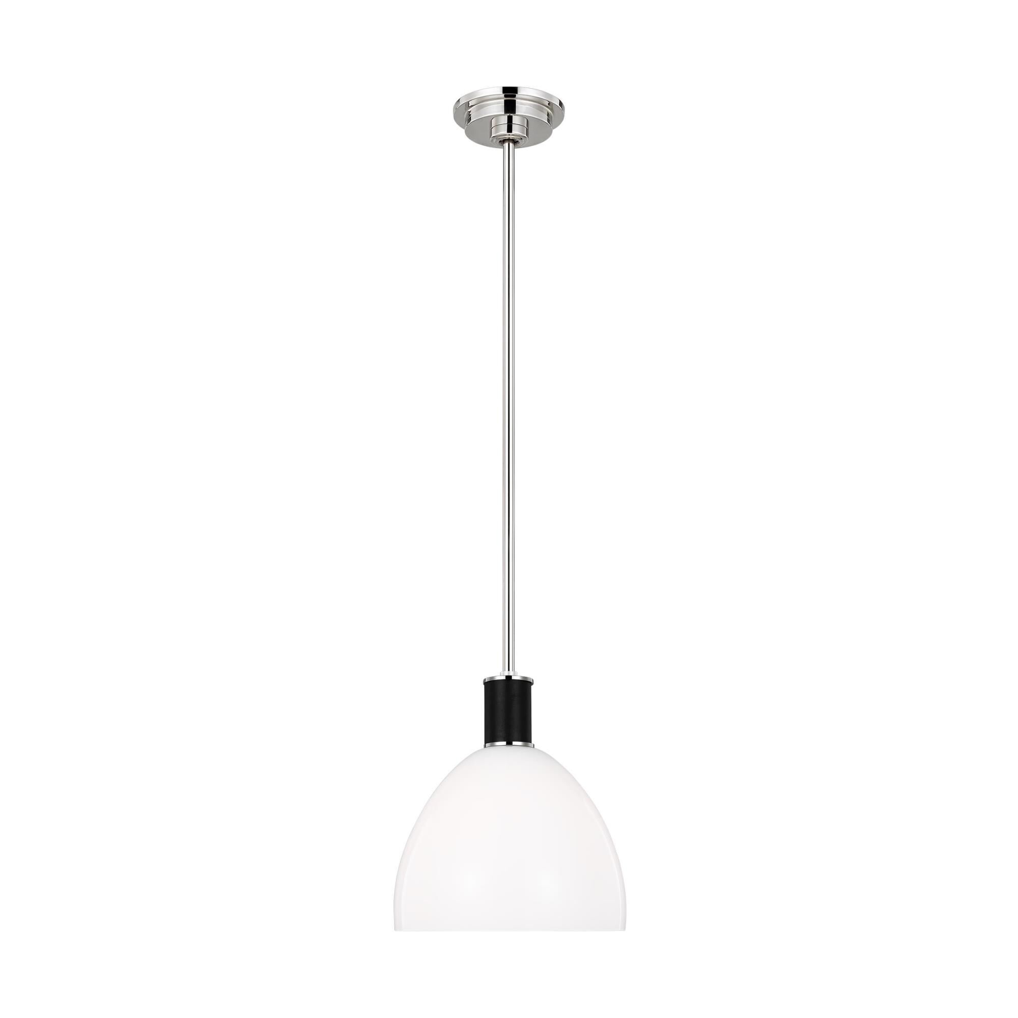 Shown in Polished Nickel finish and Milk White glass