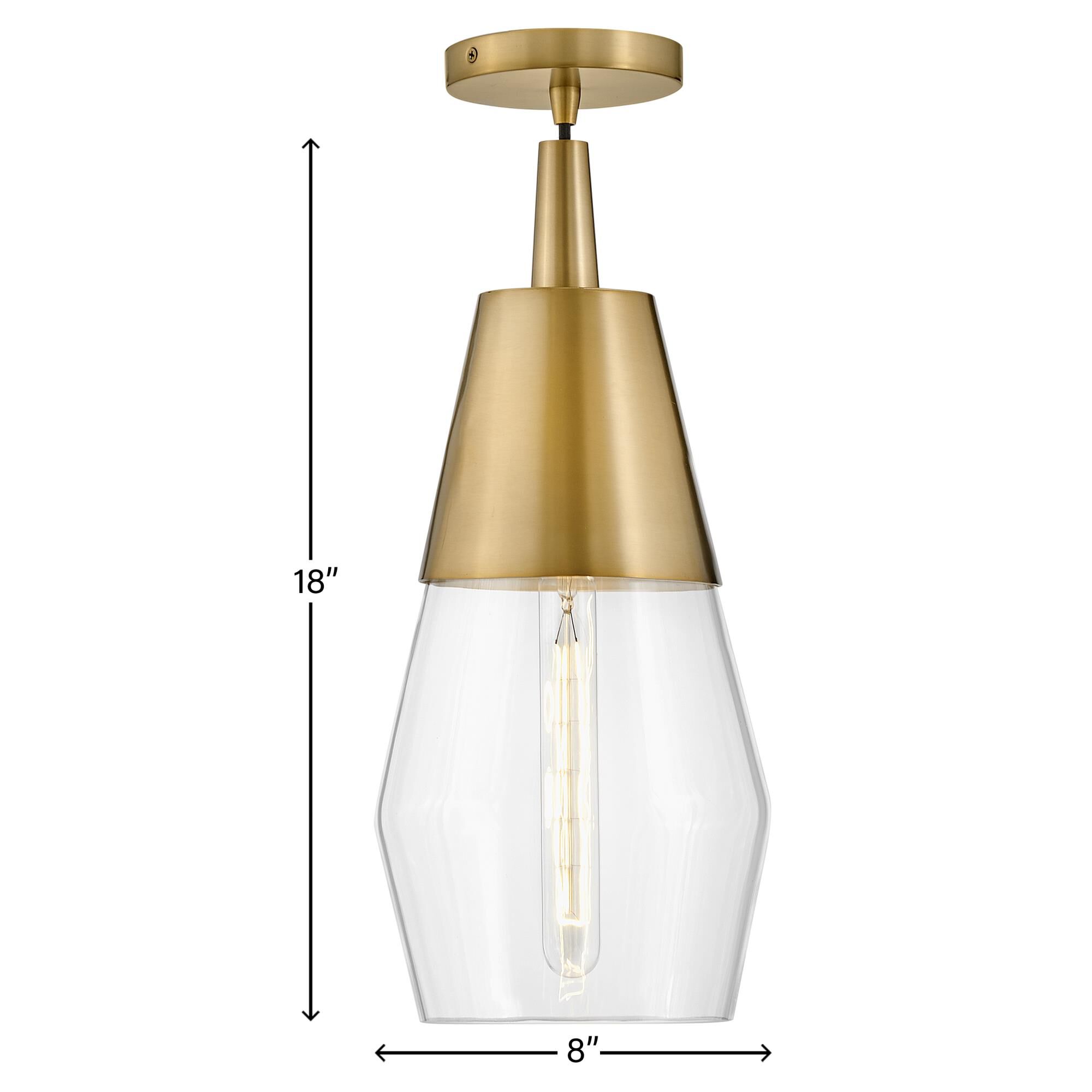 Shown in Lacquered Brass finish and Clear glass