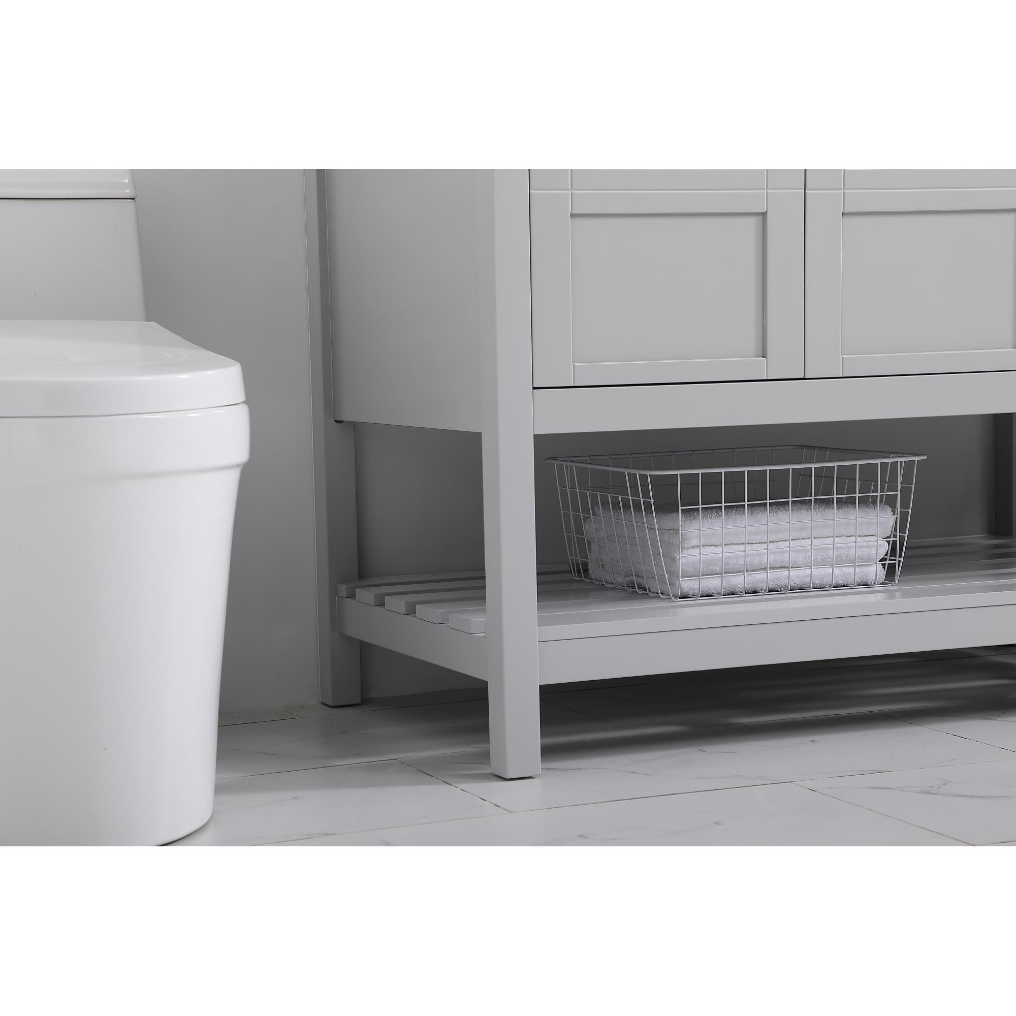 Shown in Gray And Brushed Nickel With Carrara White Marble finish