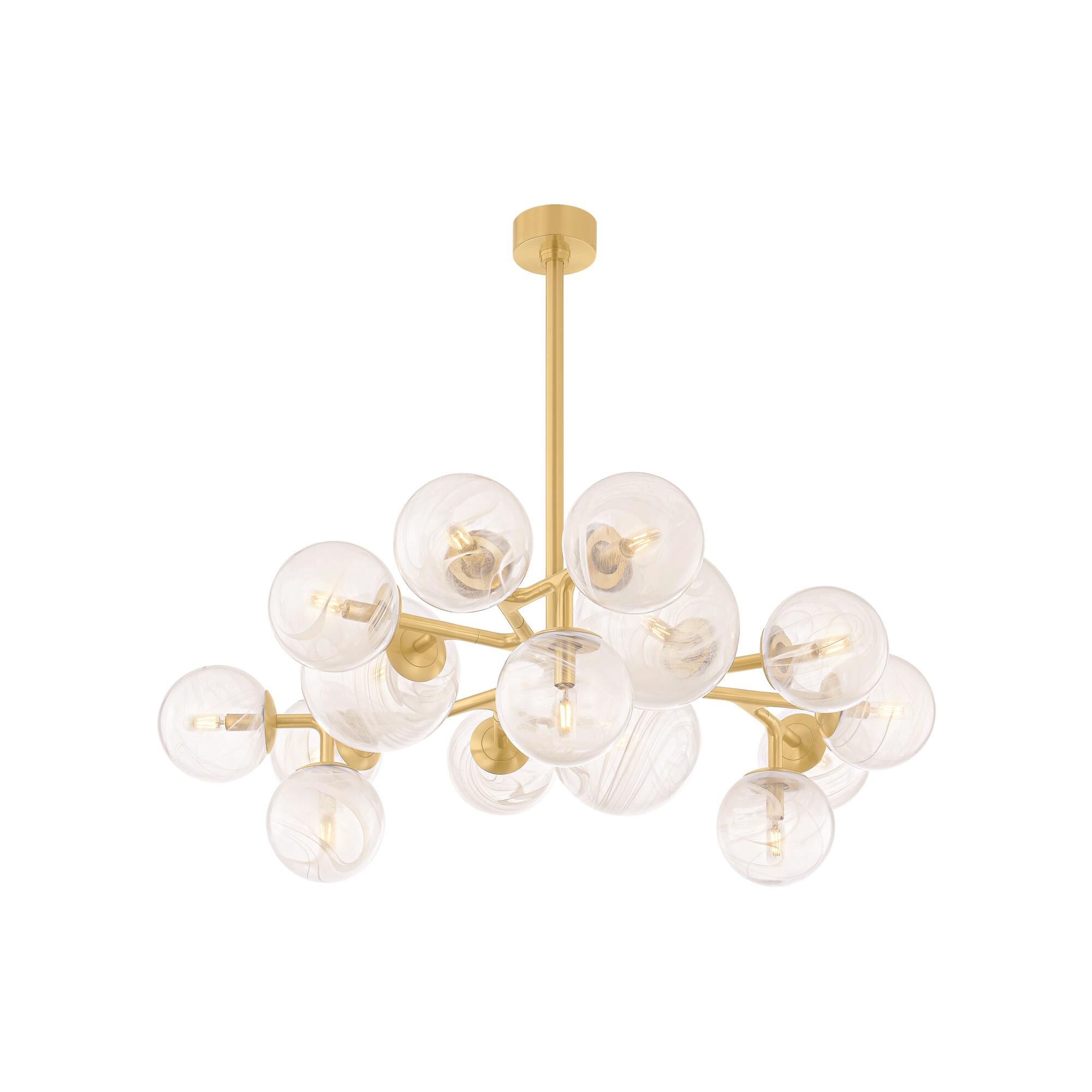 Shown in Vintage Polished Brass finish and Remolino Blanco glass