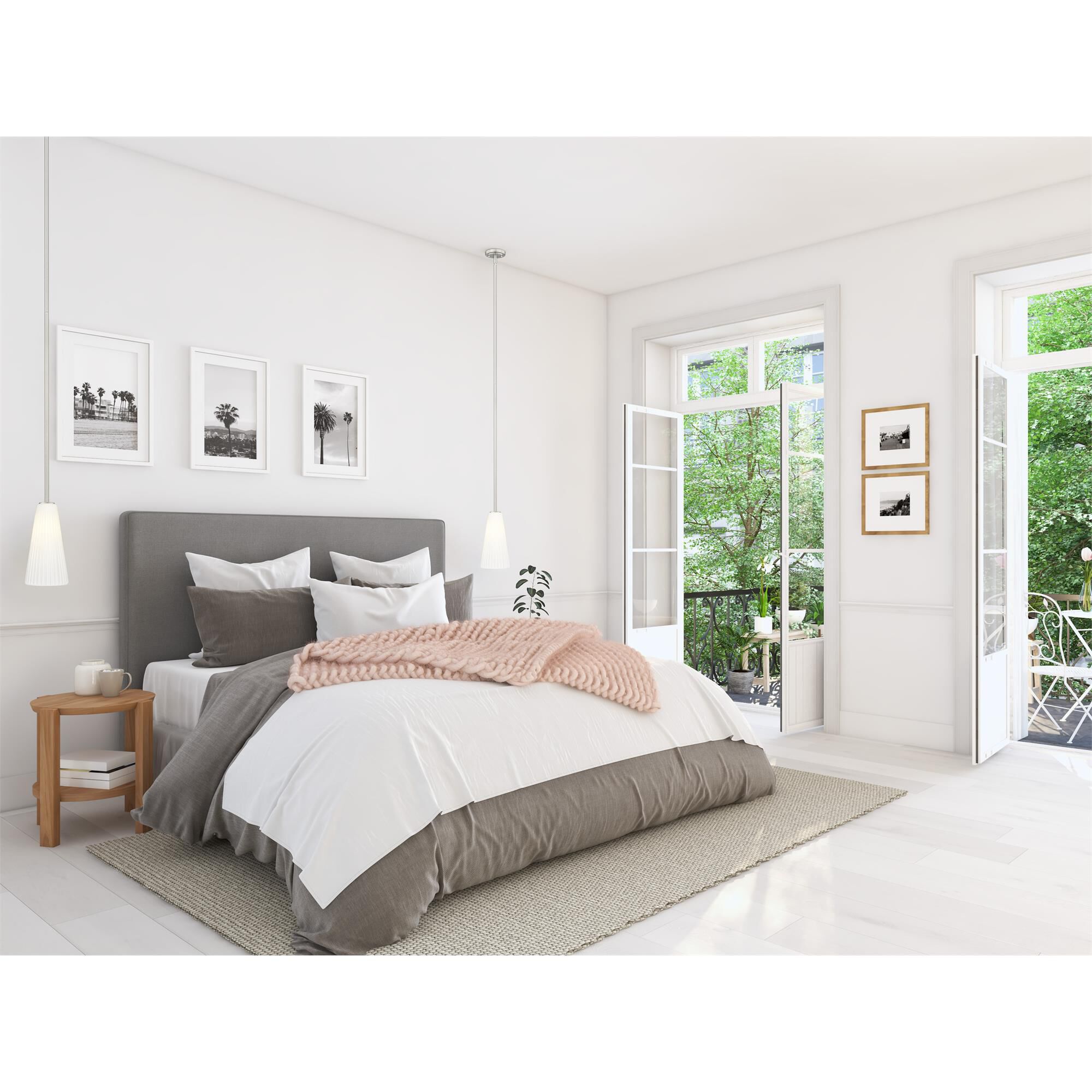 Shown in Brushed Nickel finish and White glass and White shade