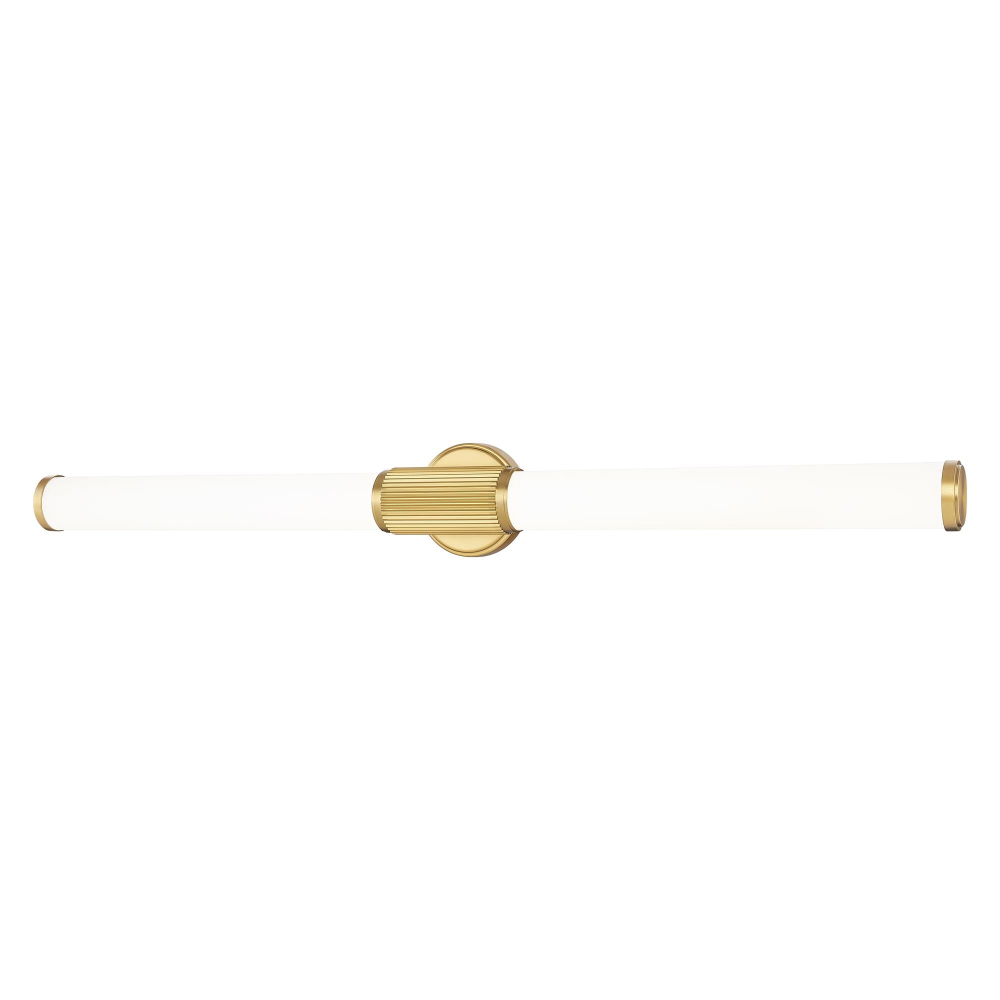 Shown in Modern Gold finish and Opal White glass and Opal White shade