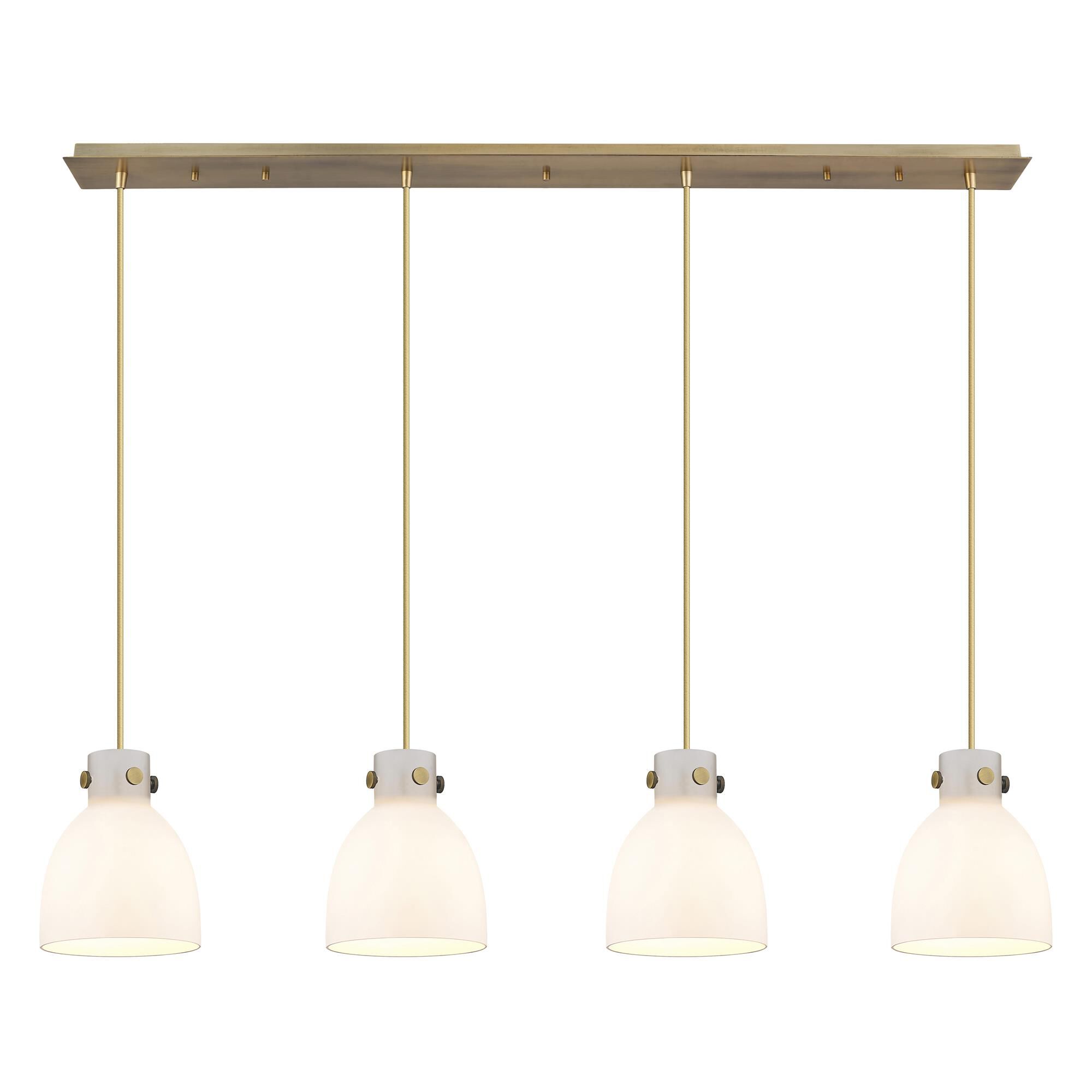 Shown in Brushed Brass finish and White glass and White Glass shade
