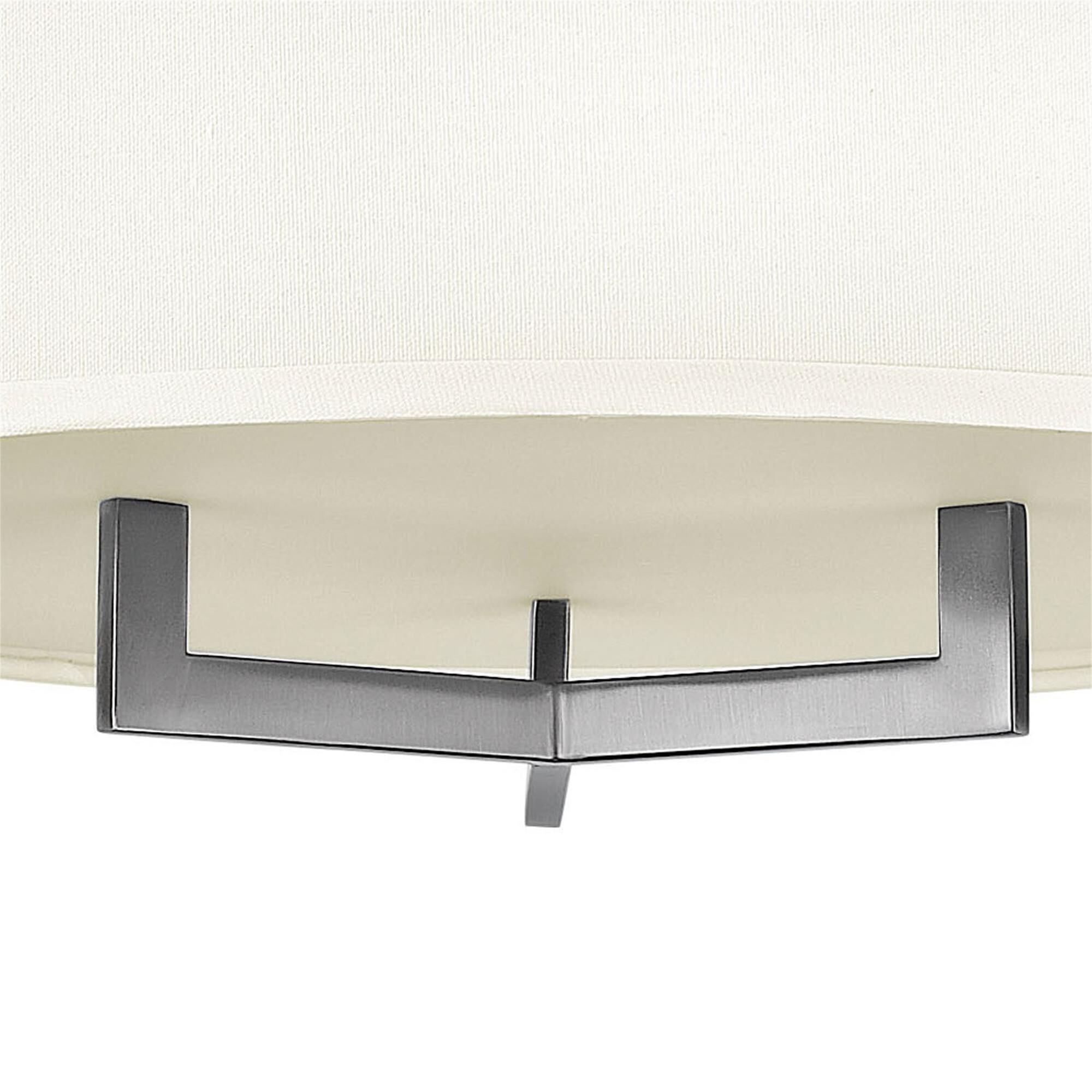 Shown in Antique Nickel finish and Off-White Linen Hardback shade