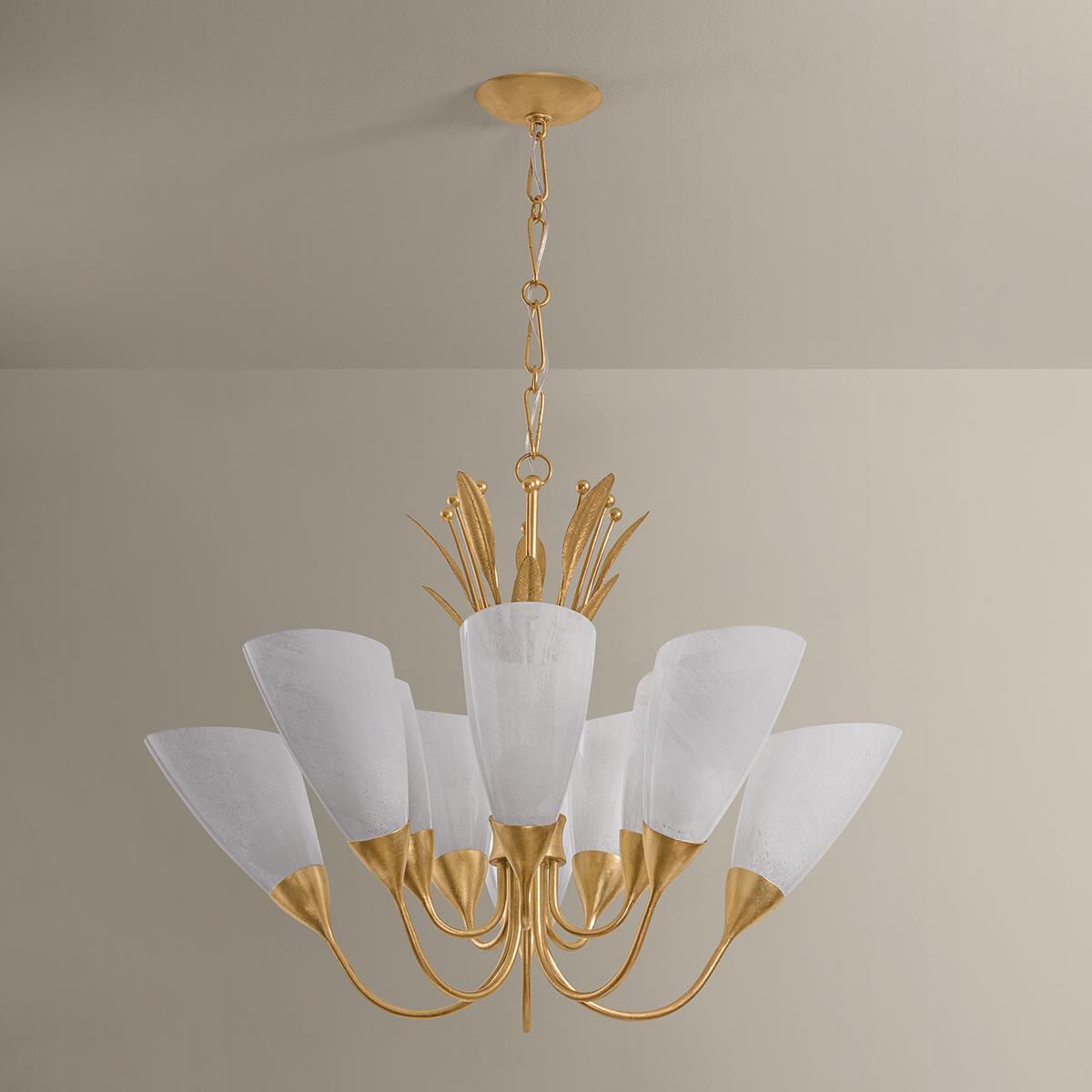 Shown in Vintage Gold Leaf finish and Seeded Cloud glass