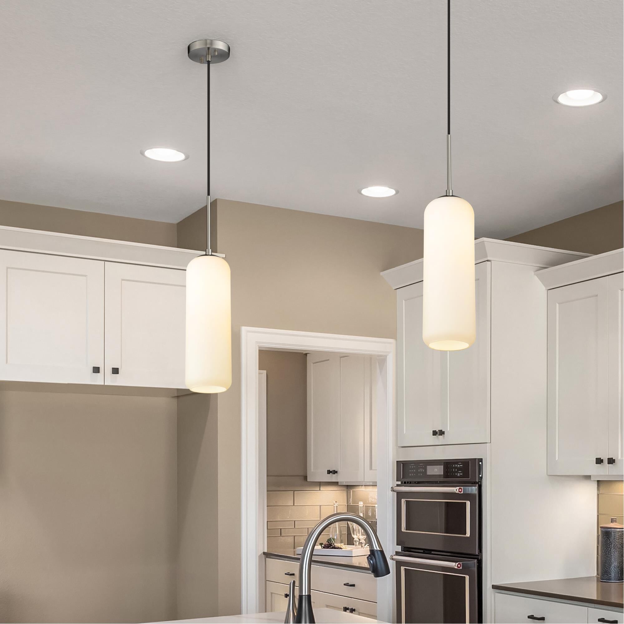 Shown in Brushed Nickel finish and Matte Opal glass and No Shade shade