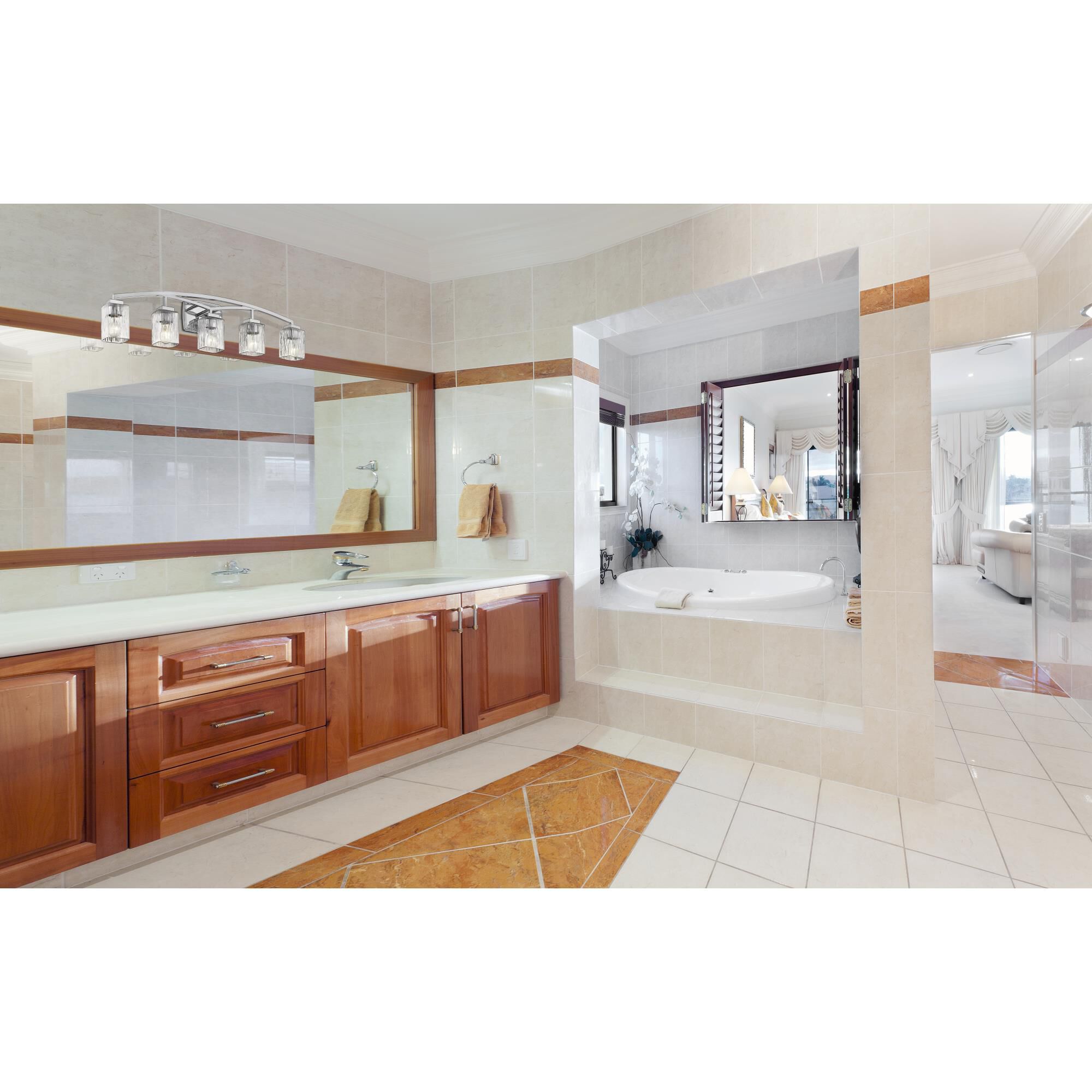 Shown in Chrome finish and Glass shade