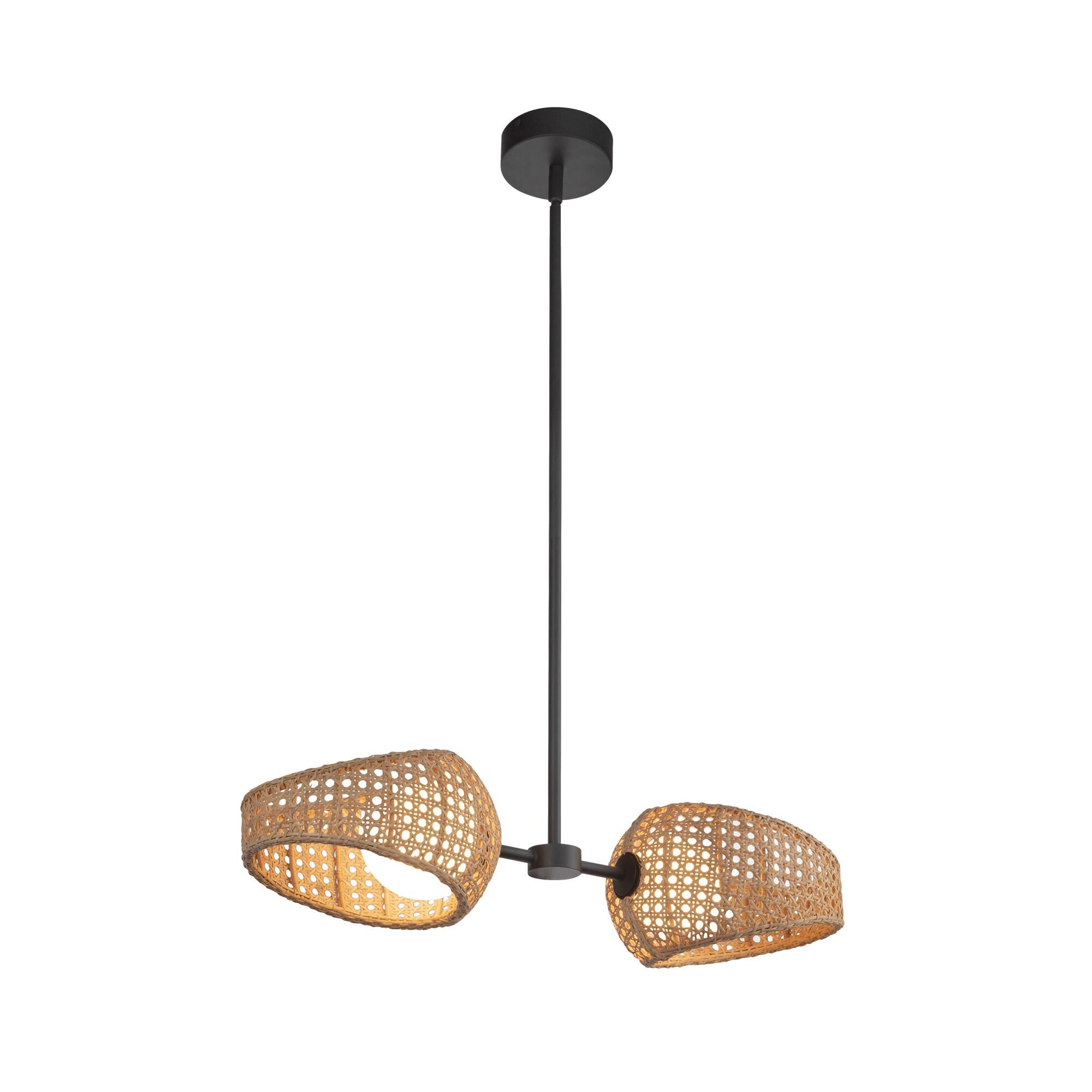 Shown in Black/Opal Glass finish and Opal glass and Rattan shade