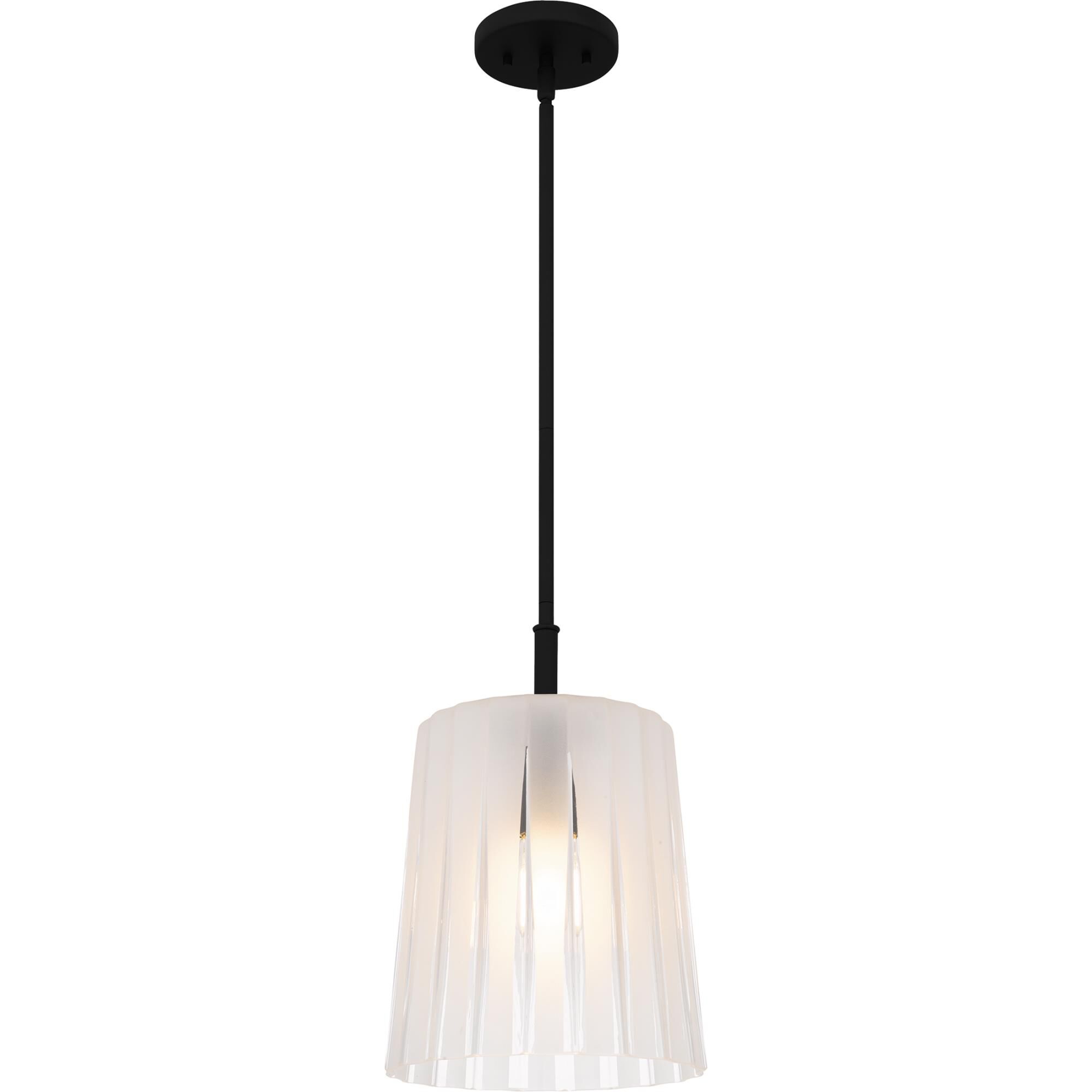 Shown in Matte Black finish and Clear Ribbed Sandblasted Glass shade