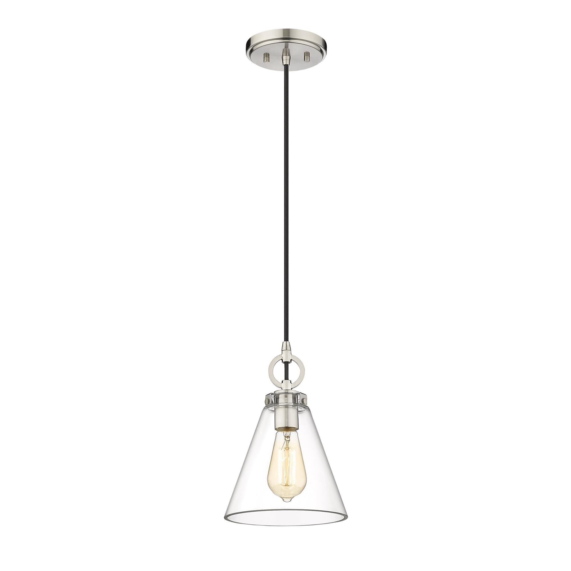 Shown in Brushed Nickel finish and Glass shade