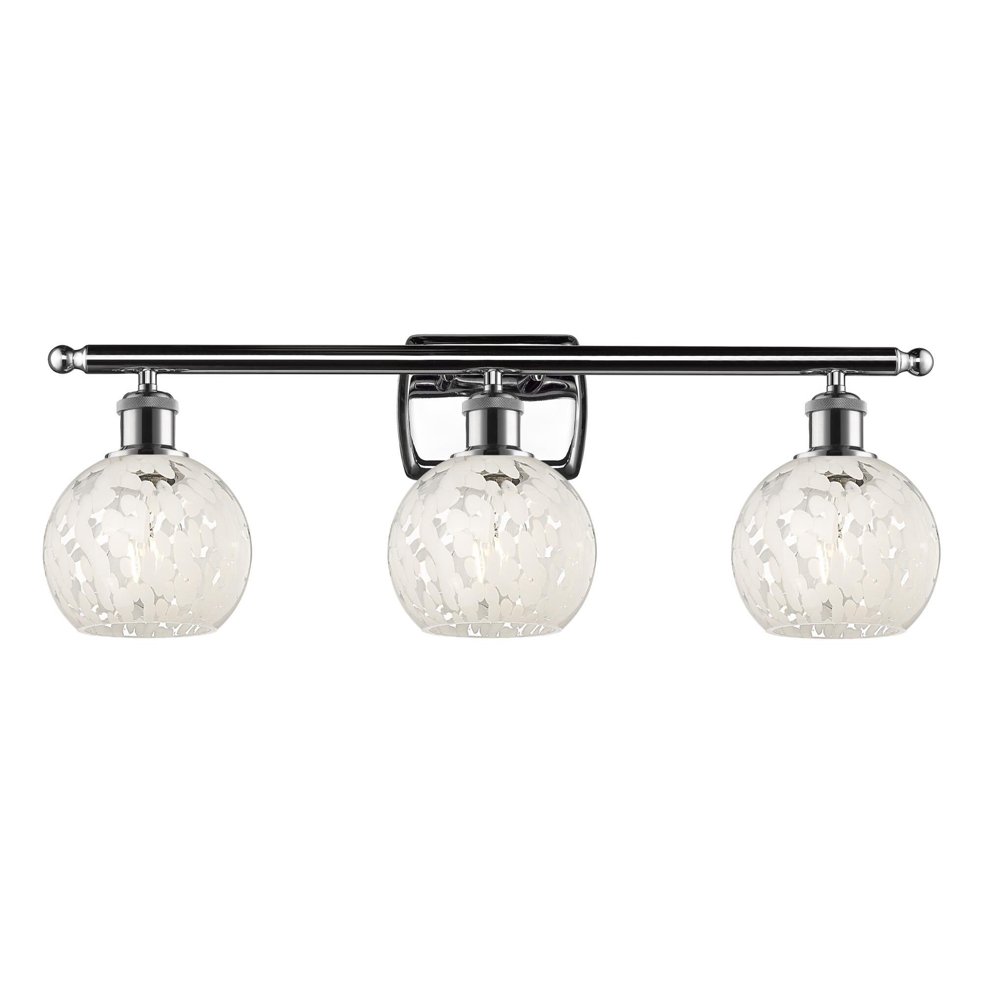 Shown in Polished Chrome finish and White Mouchette glass