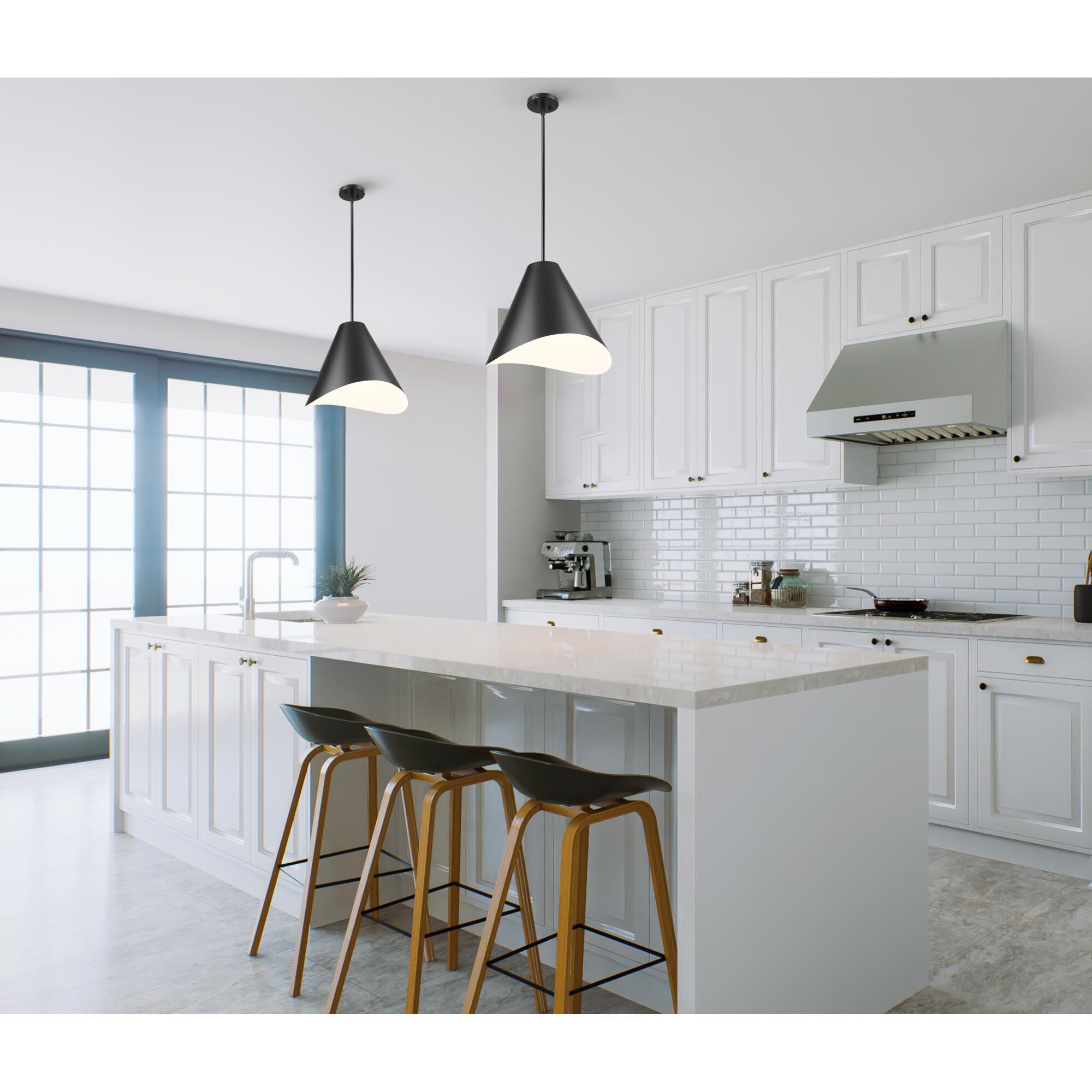 Shown in Matte Black finish and Matte Black And Inner White glass and Matte Black And Inner White shade