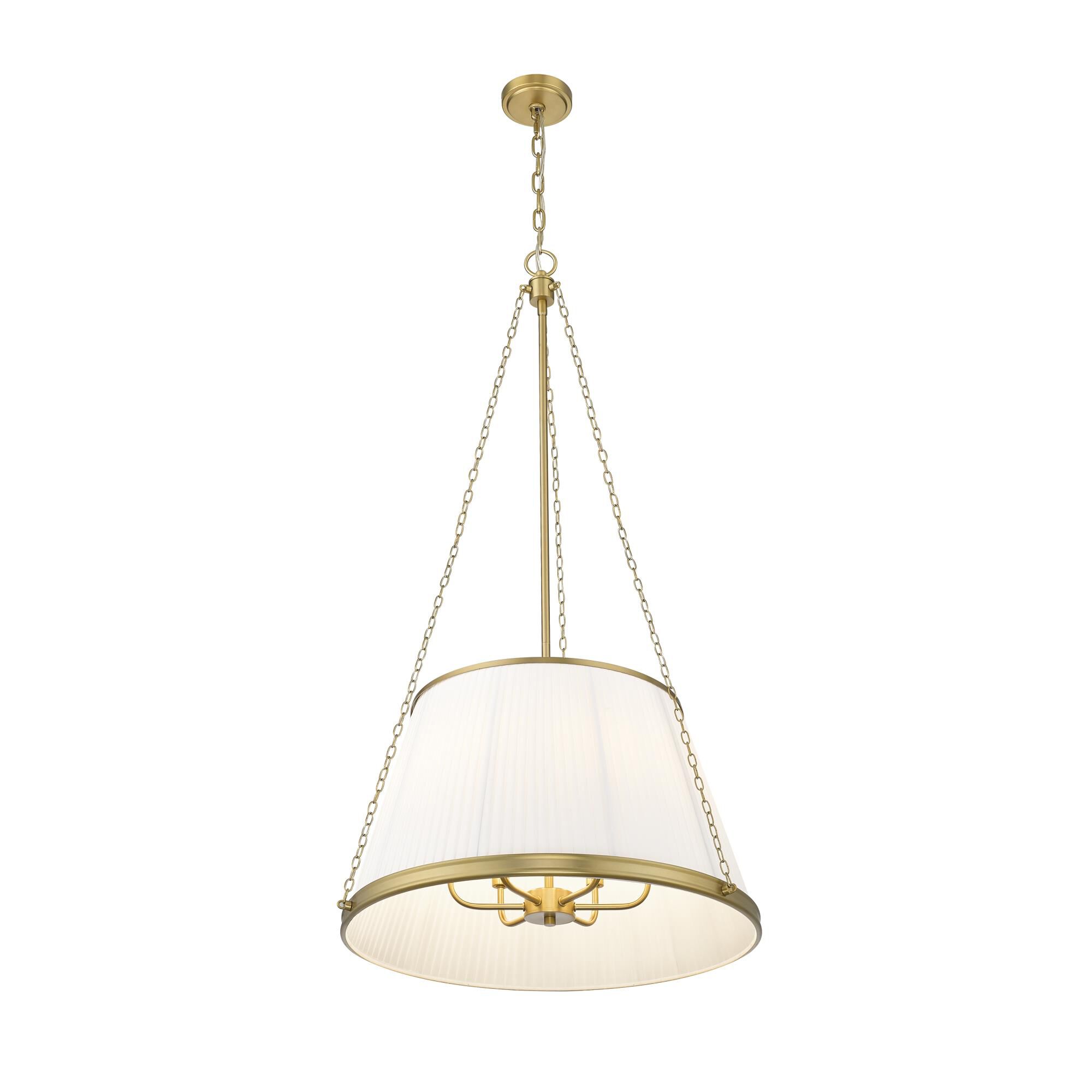 Shown in Modern Gold finish and White glass and White shade