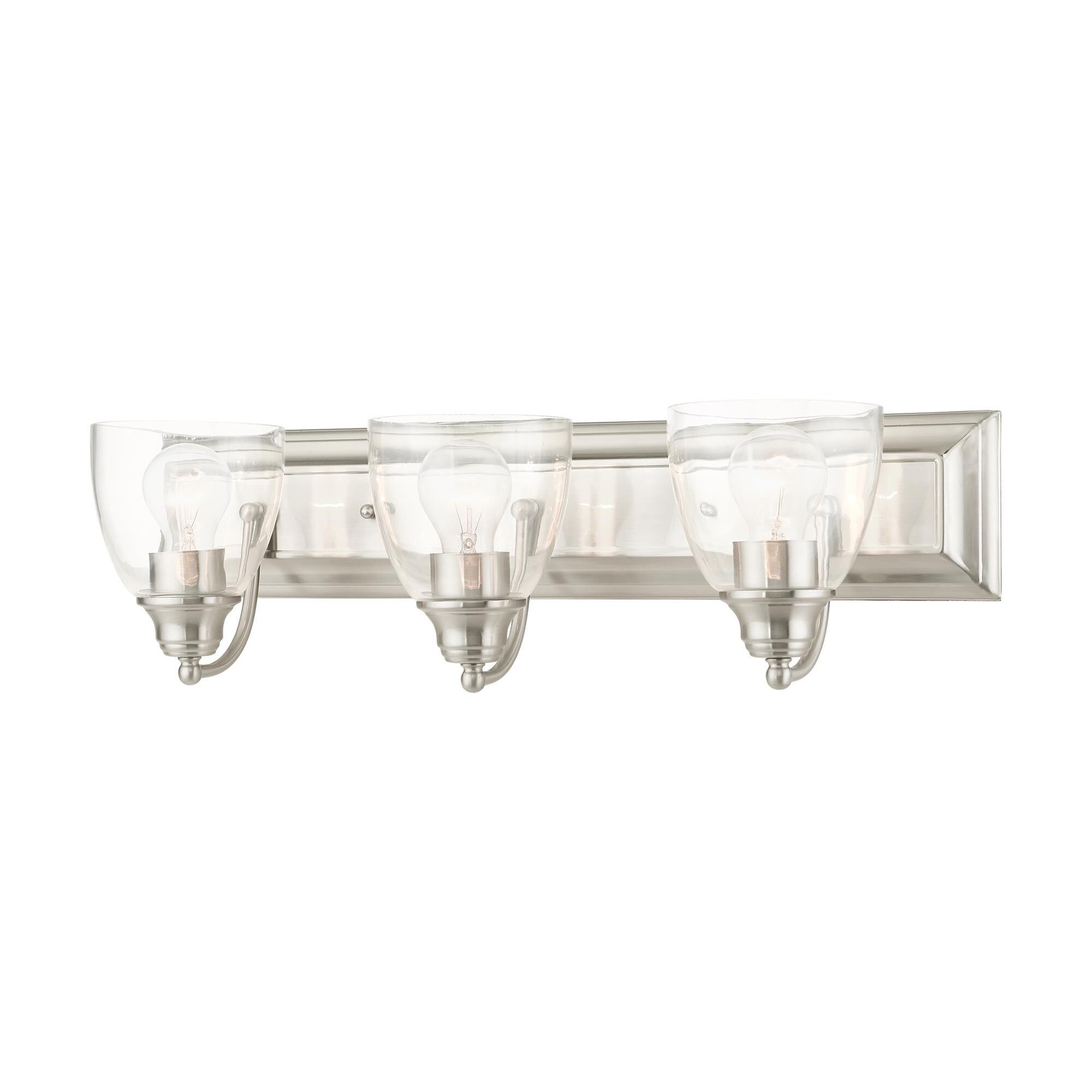 Shown in Brushed Nickel finish and Hand Blown Clear glass