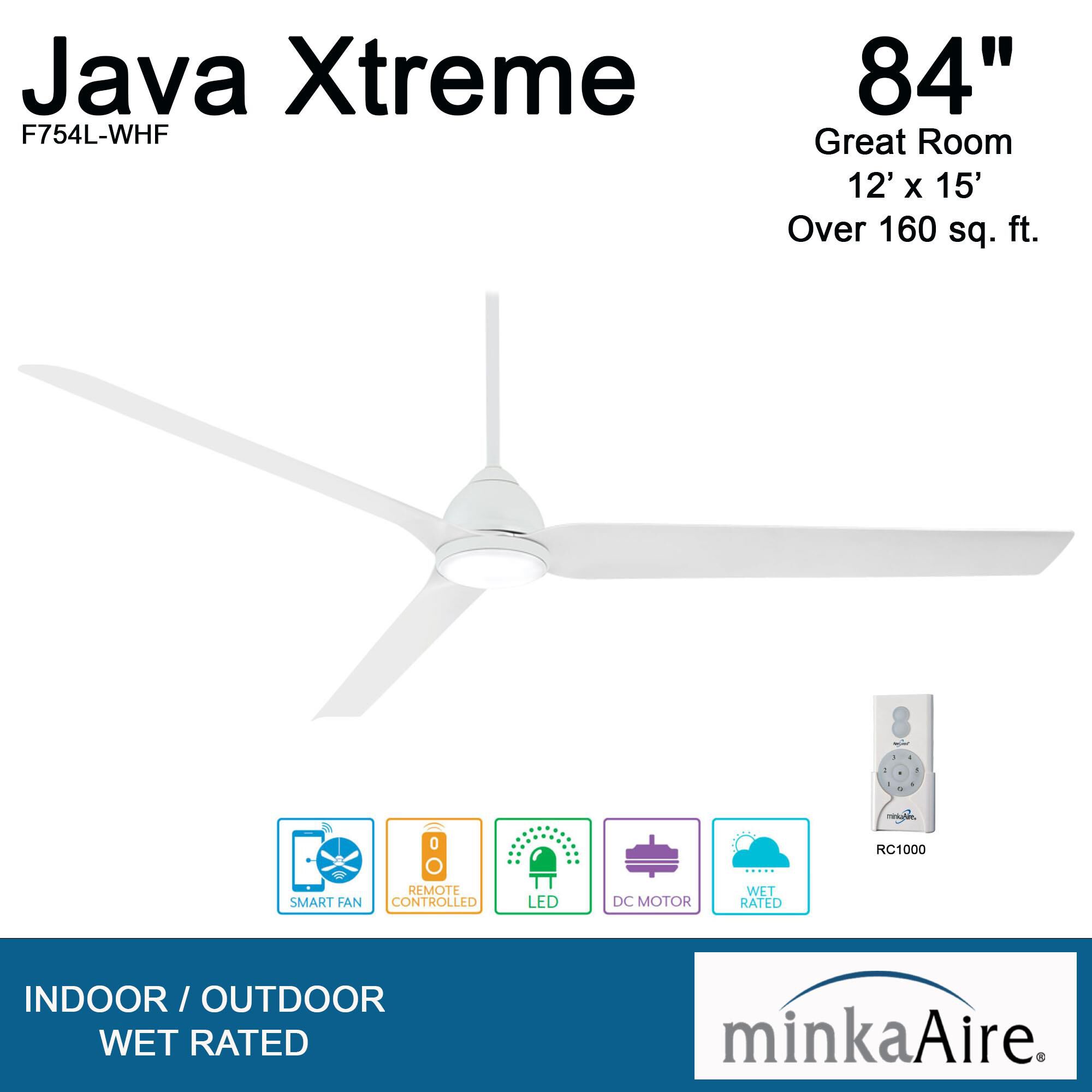 Java Outdoor Rated 84 Inch Ceiling Fan with Light Kit by Minka Aire