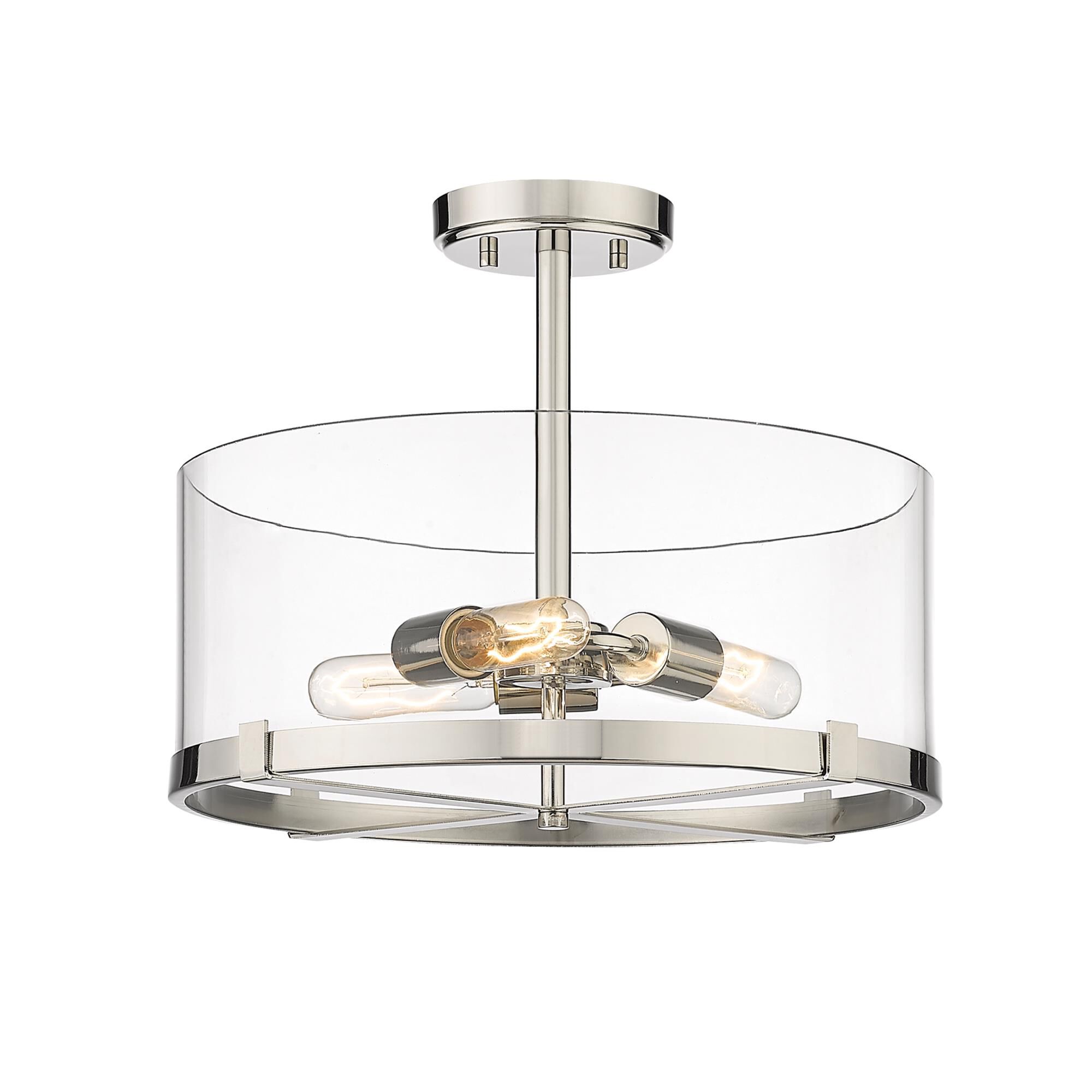 Shown in Polished Nickel finish and Glass shade