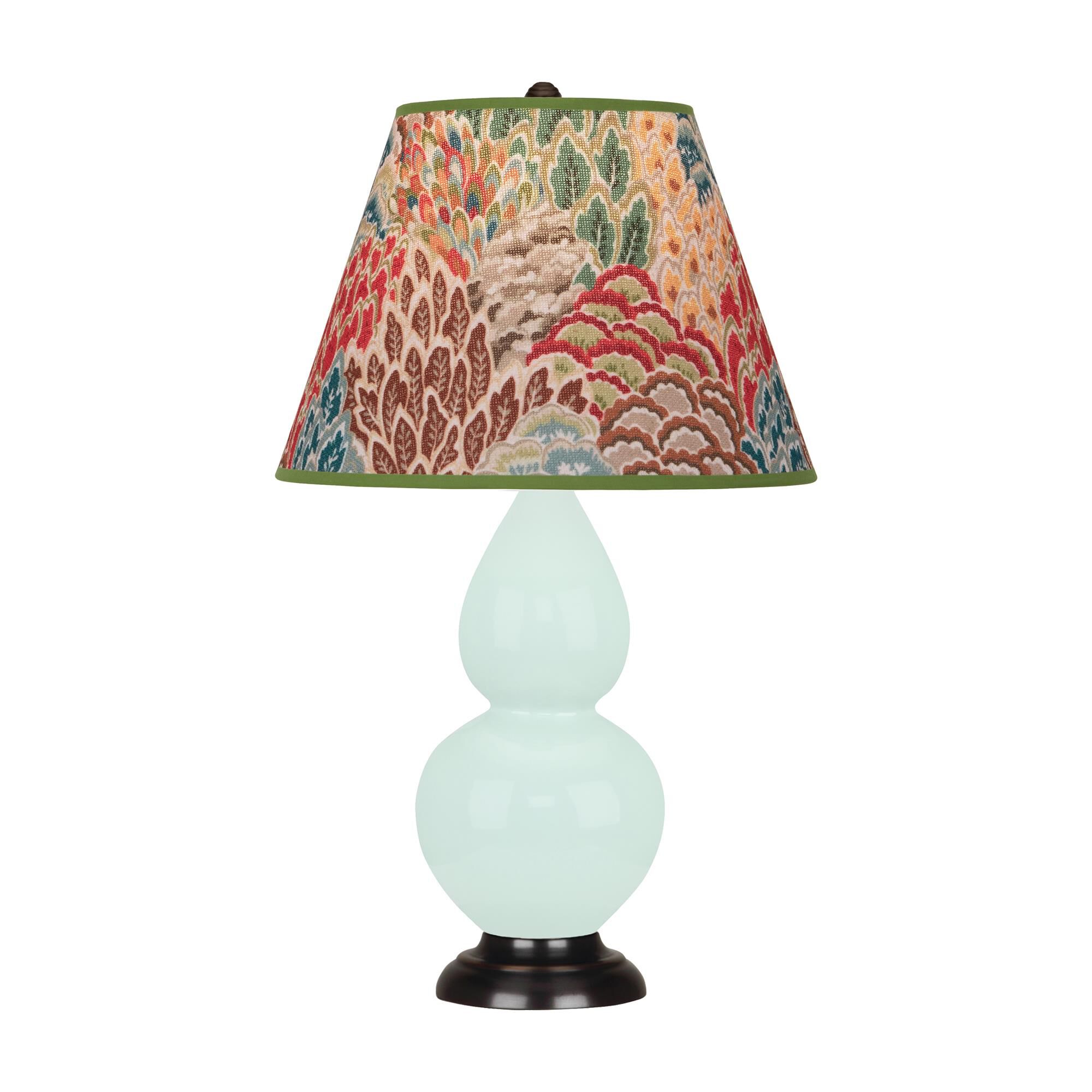 Shown in Mint Glazed finish and Fall Floral shade and Deep Patina Bronze accent