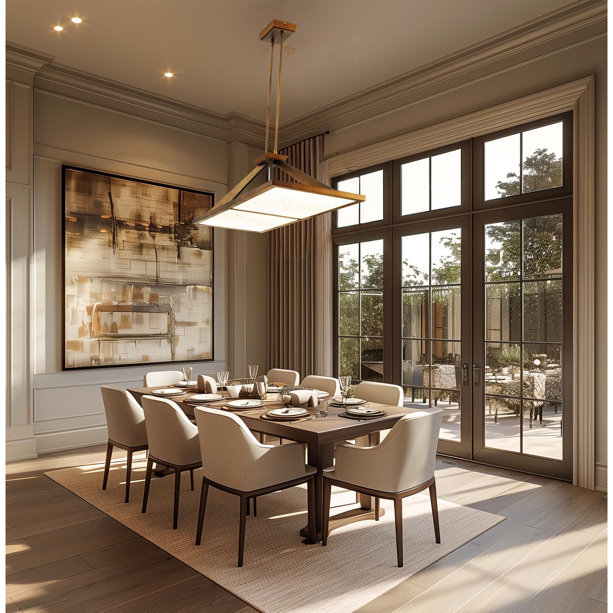 Shown in Ashen Gold finish and Alabaster shade