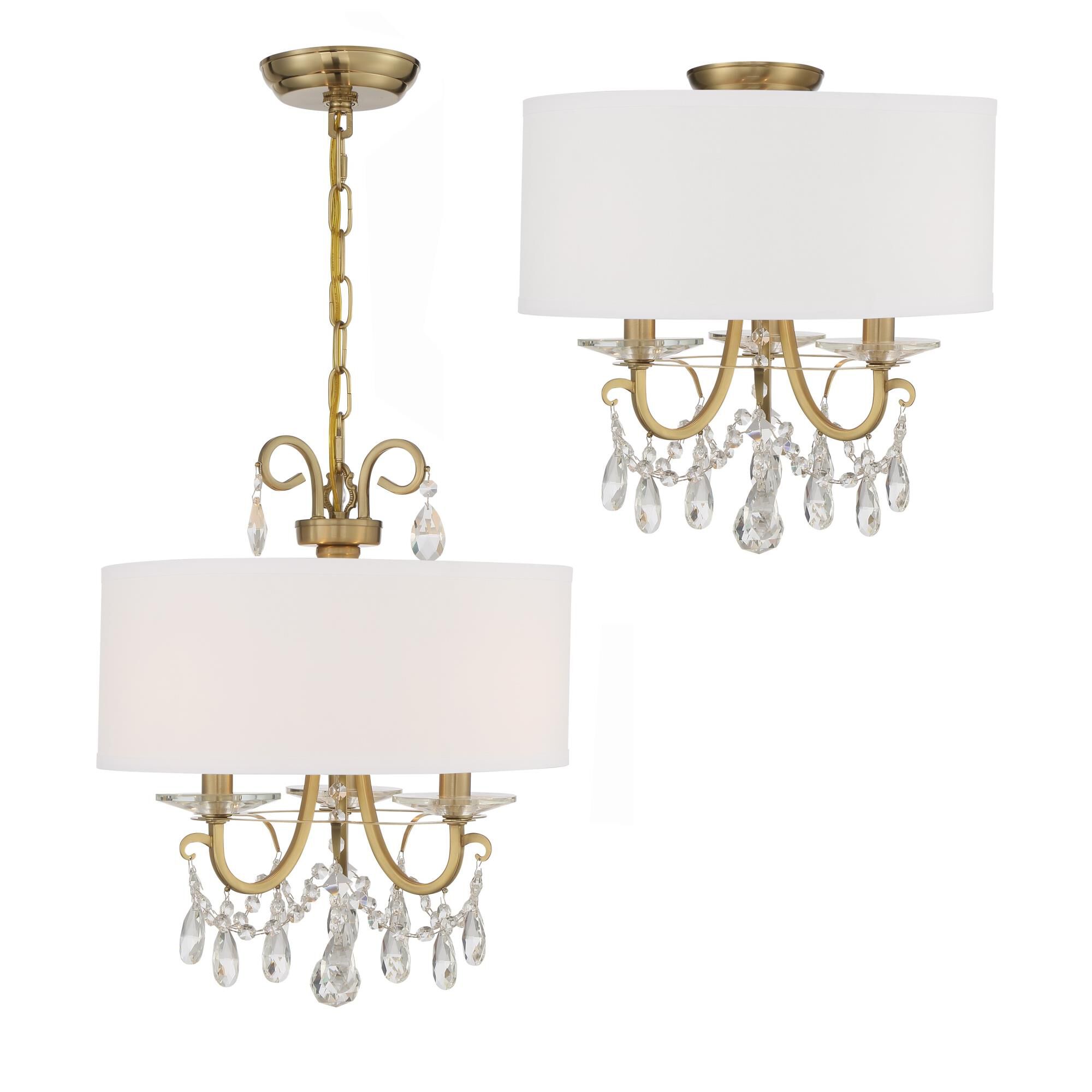 Shown in Vibrant Gold finish and Swarovski Spectra Crystal crystal and Silk glass and White shade