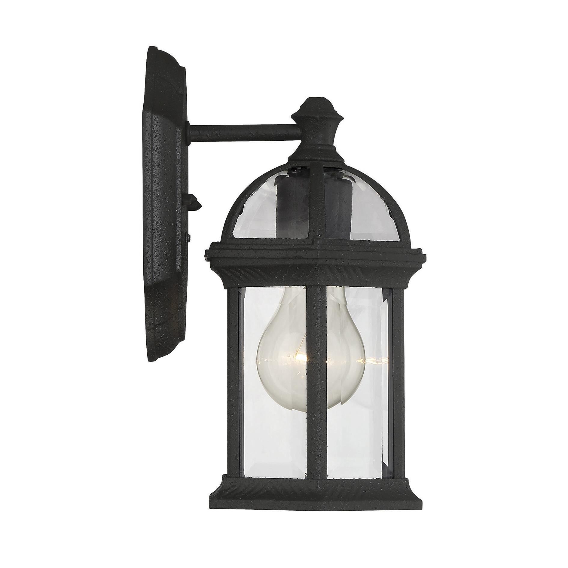 Shown in Textured Black finish and Clear Beveled glass