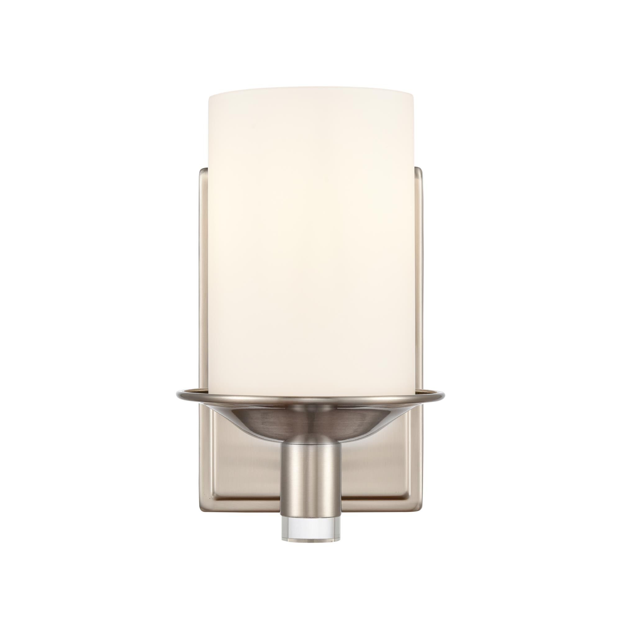 Shown in Satin Nickel finish and White Manhattan glass and None shade