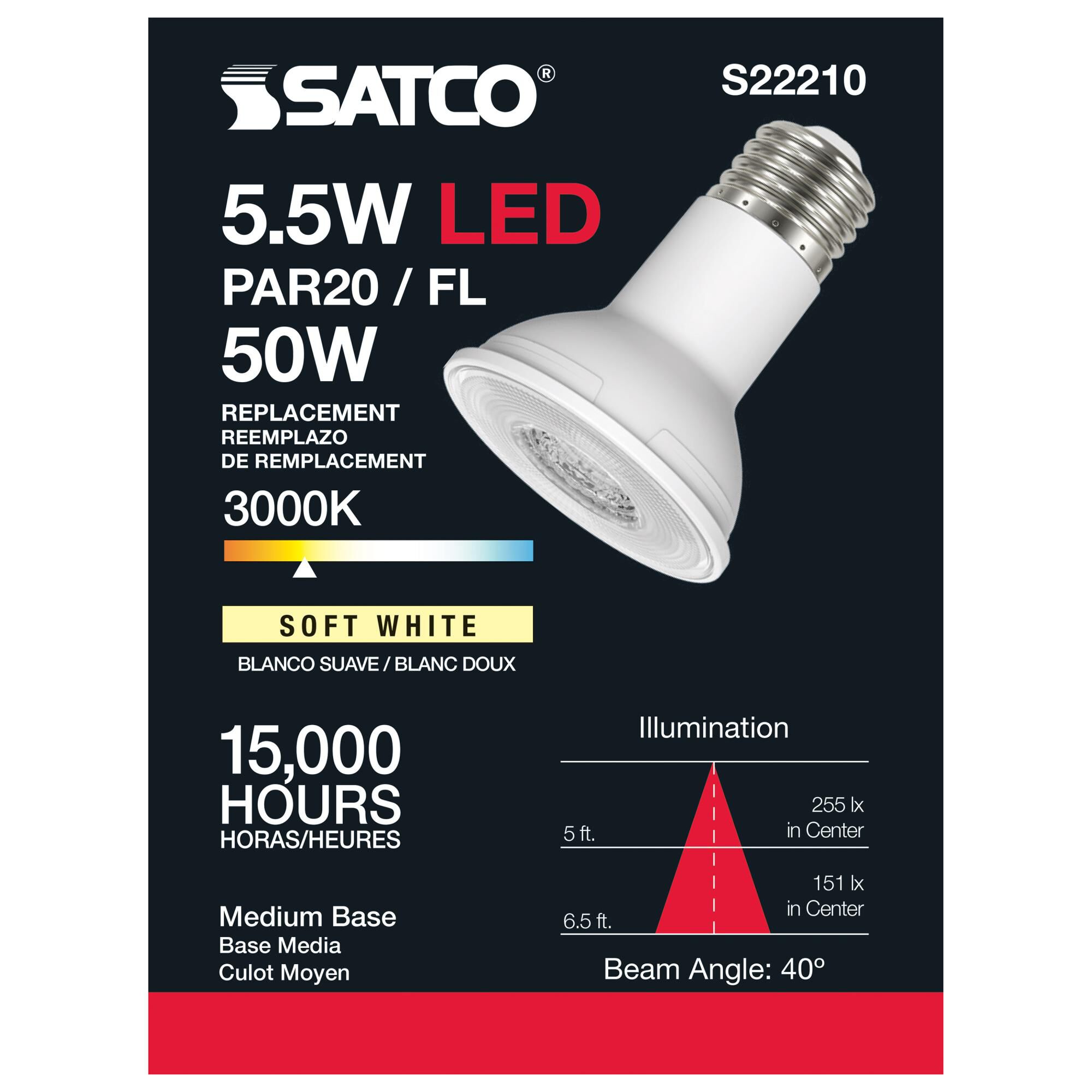 Dimmable 5.5 Watt 3000K PAR20 LED Light Bulb by Satco