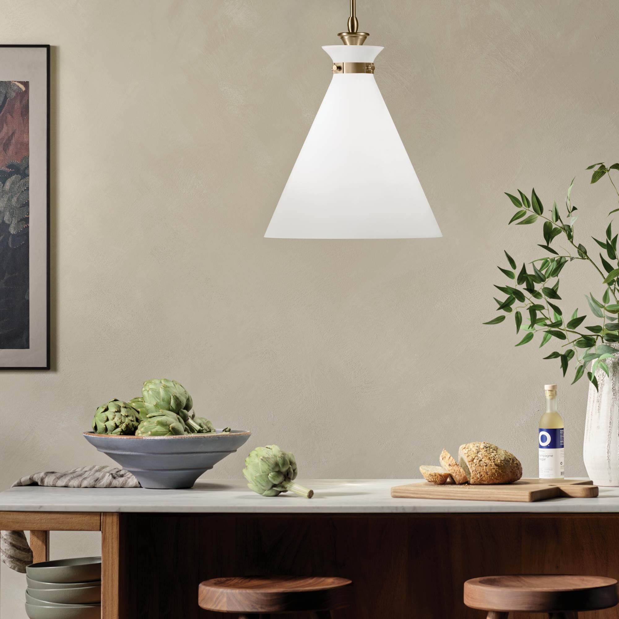 Shown in Champagne Bronze finish and Opal glass