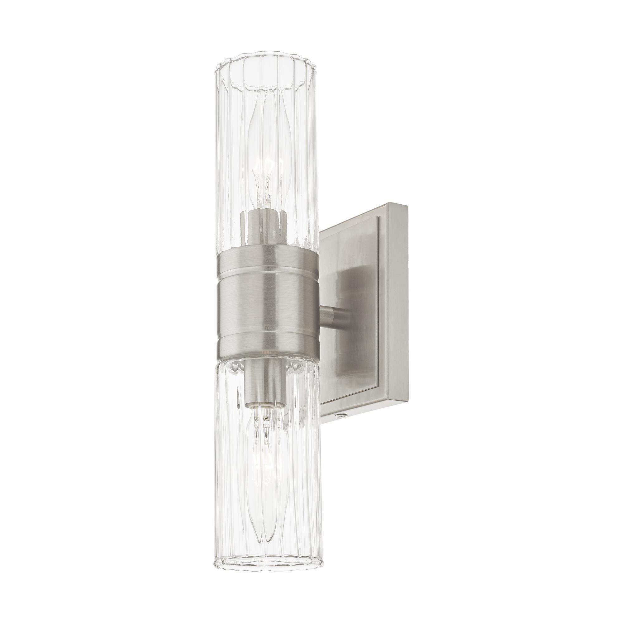 Shown in Brushed Nickel finish and Hand Crafted Clear Fluted glass
