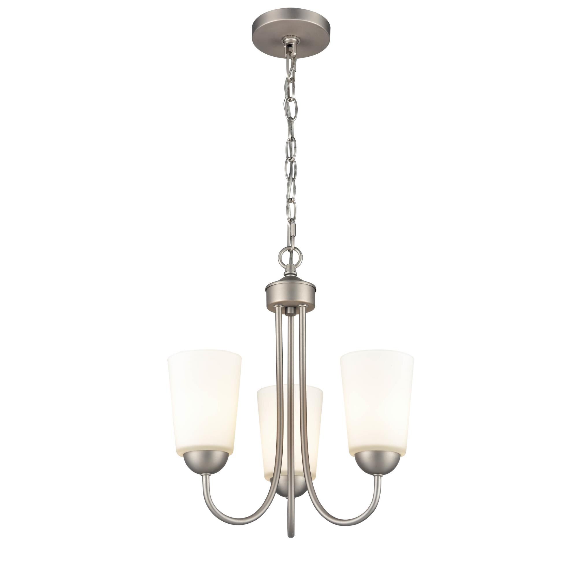 Shown in Satin Nickel finish and Etched White glass