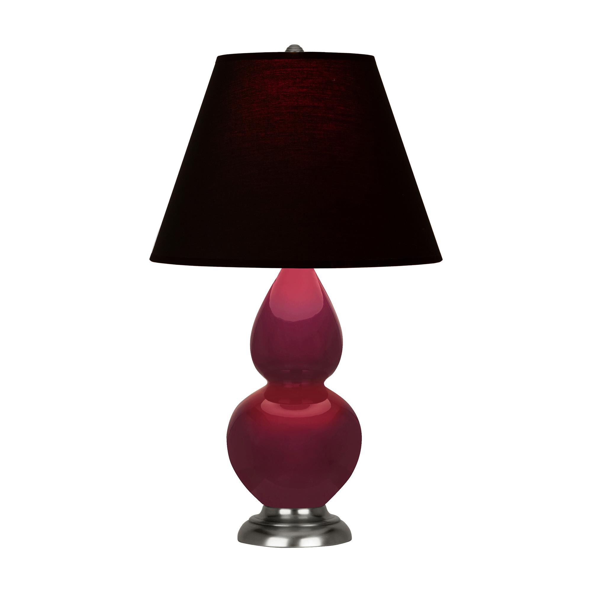 Shown in Sugar Plum finish and Ink Black with Rose Red Lining shade and Antique Silver accent